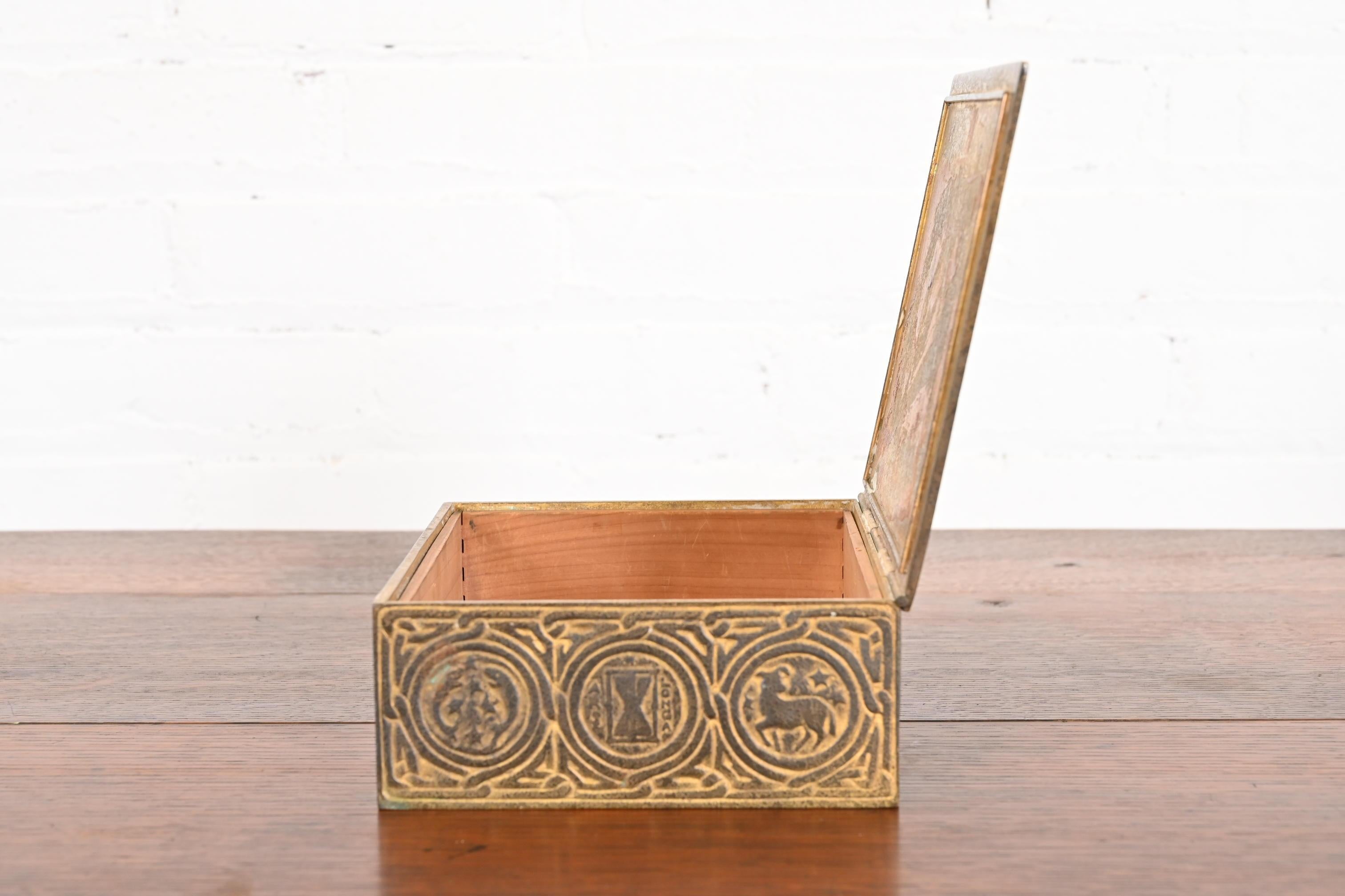 Tiffany Studios New York Zodiac Bronze Doré Cigar Box, Circa 1910 For Sale 9