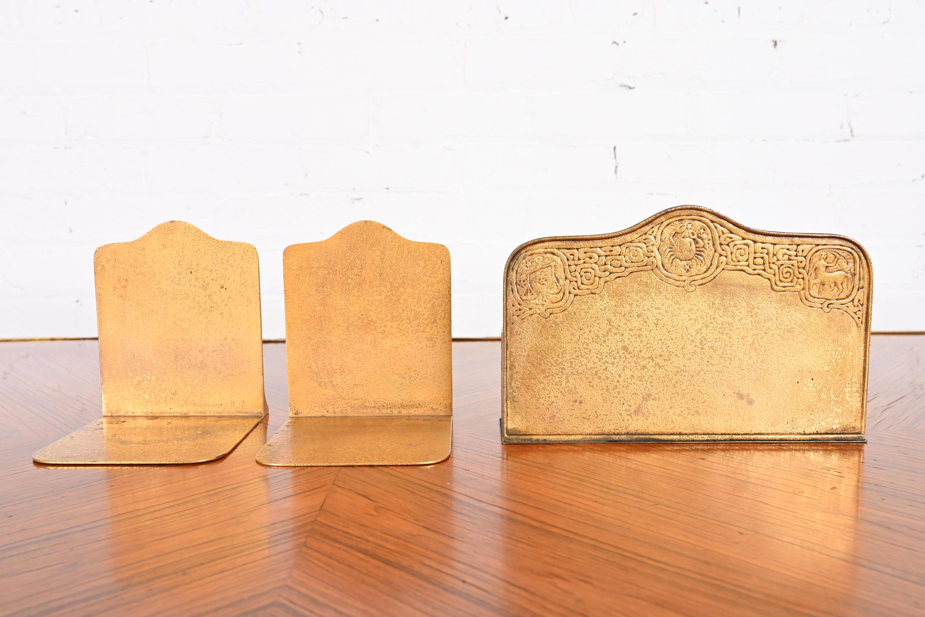 Tiffany Studios New York 'Zodiac' Bronze Doré Desk Accessory Set 2