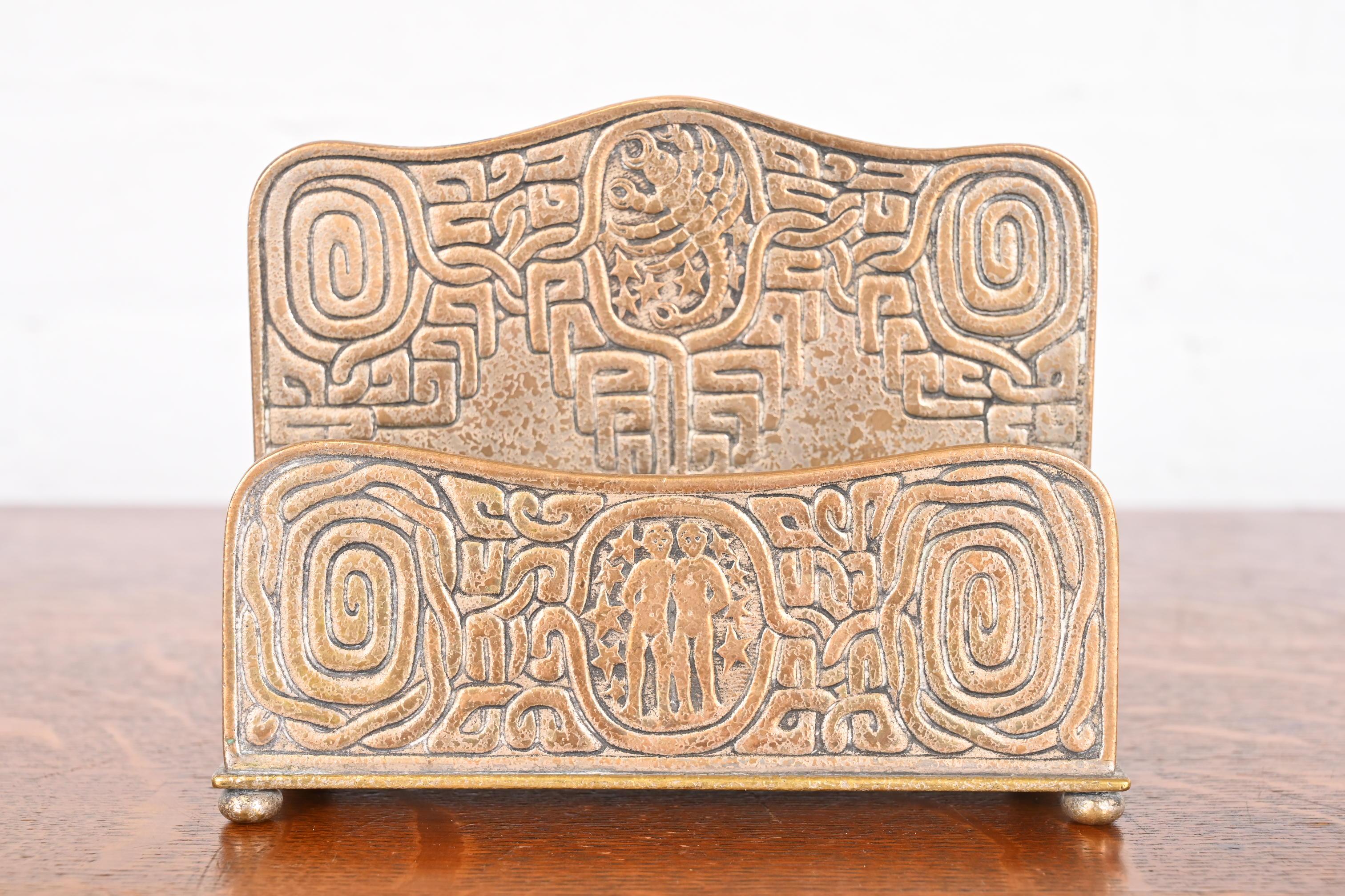 Tiffany Studios New York Zodiac Bronze Doré Double Sided Letter Rack For Sale 6