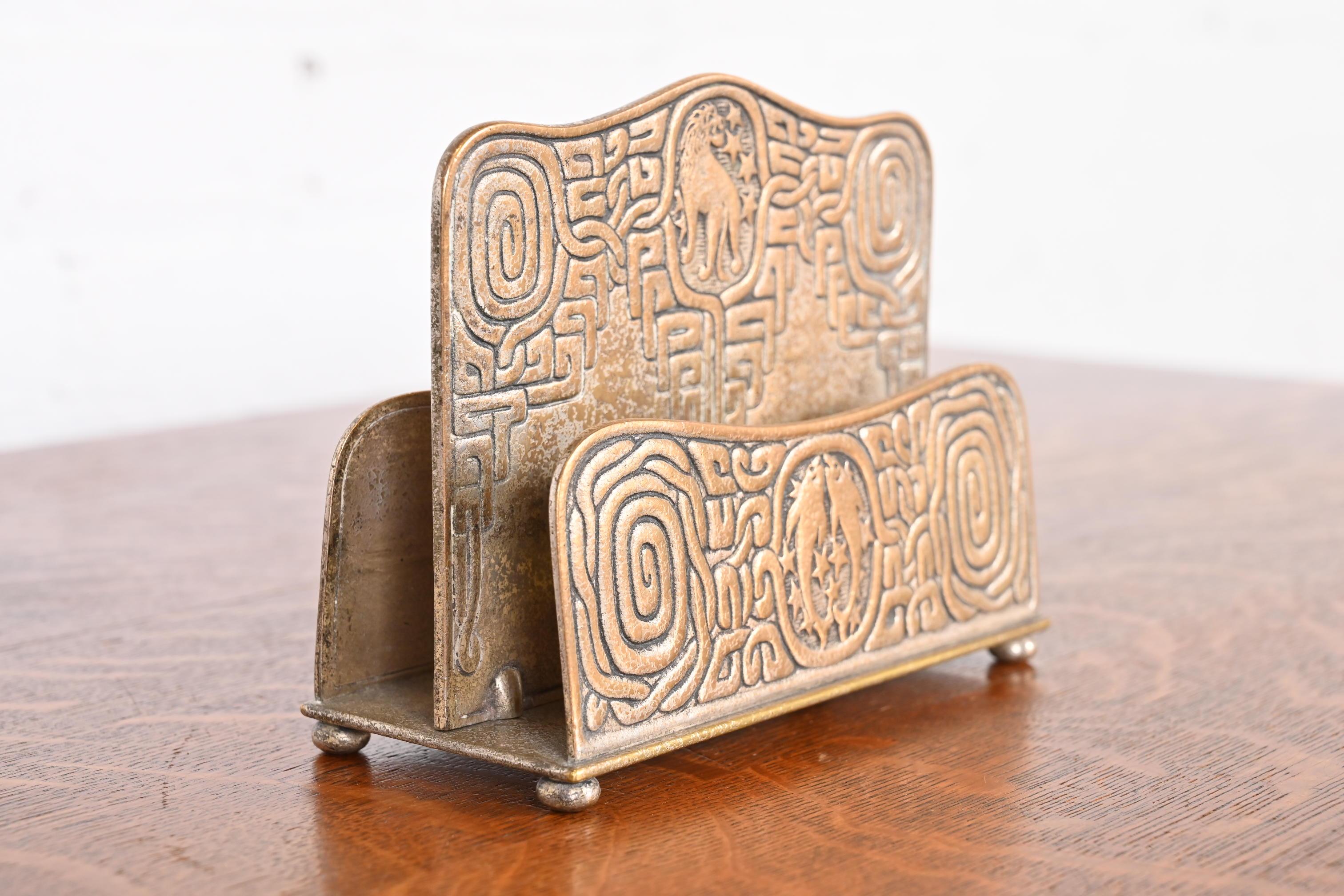 Tiffany Studios New York Zodiac Bronze Doré Double Sided Letter Rack For Sale 1