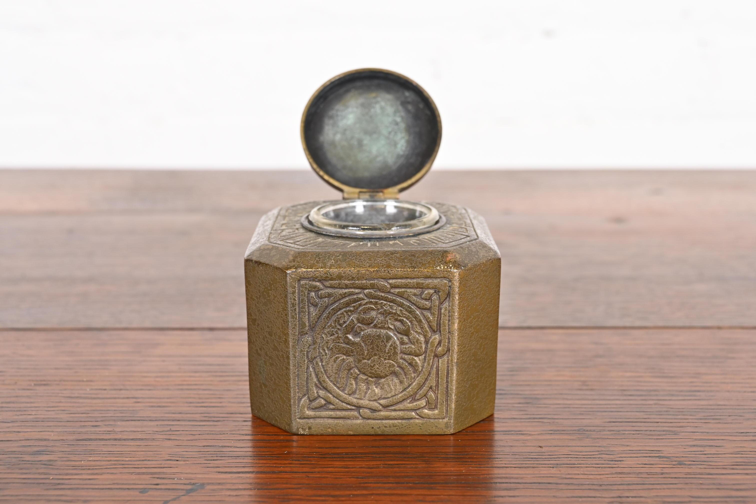 Tiffany Studios New York Zodiac Bronze Doré Inkwell For Sale 4