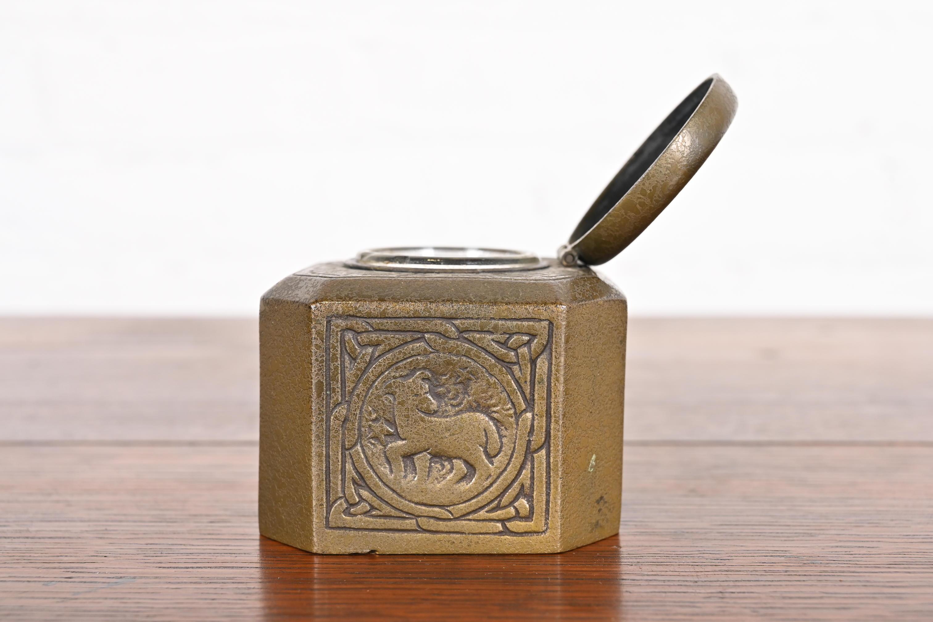 Tiffany Studios New York Zodiac Bronze Doré Inkwell For Sale 8