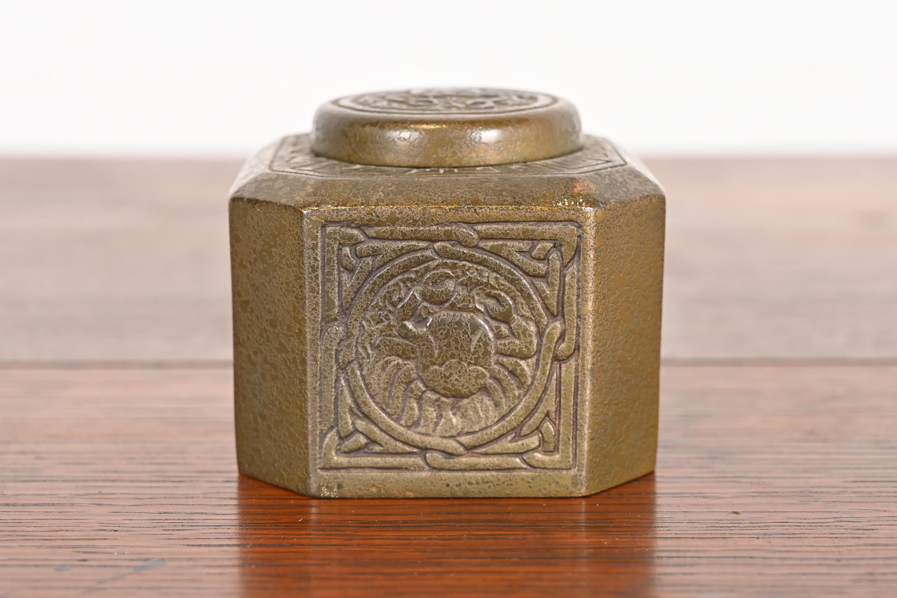 Arts and Crafts Tiffany Studios New York Zodiac Bronze Doré Inkwell For Sale