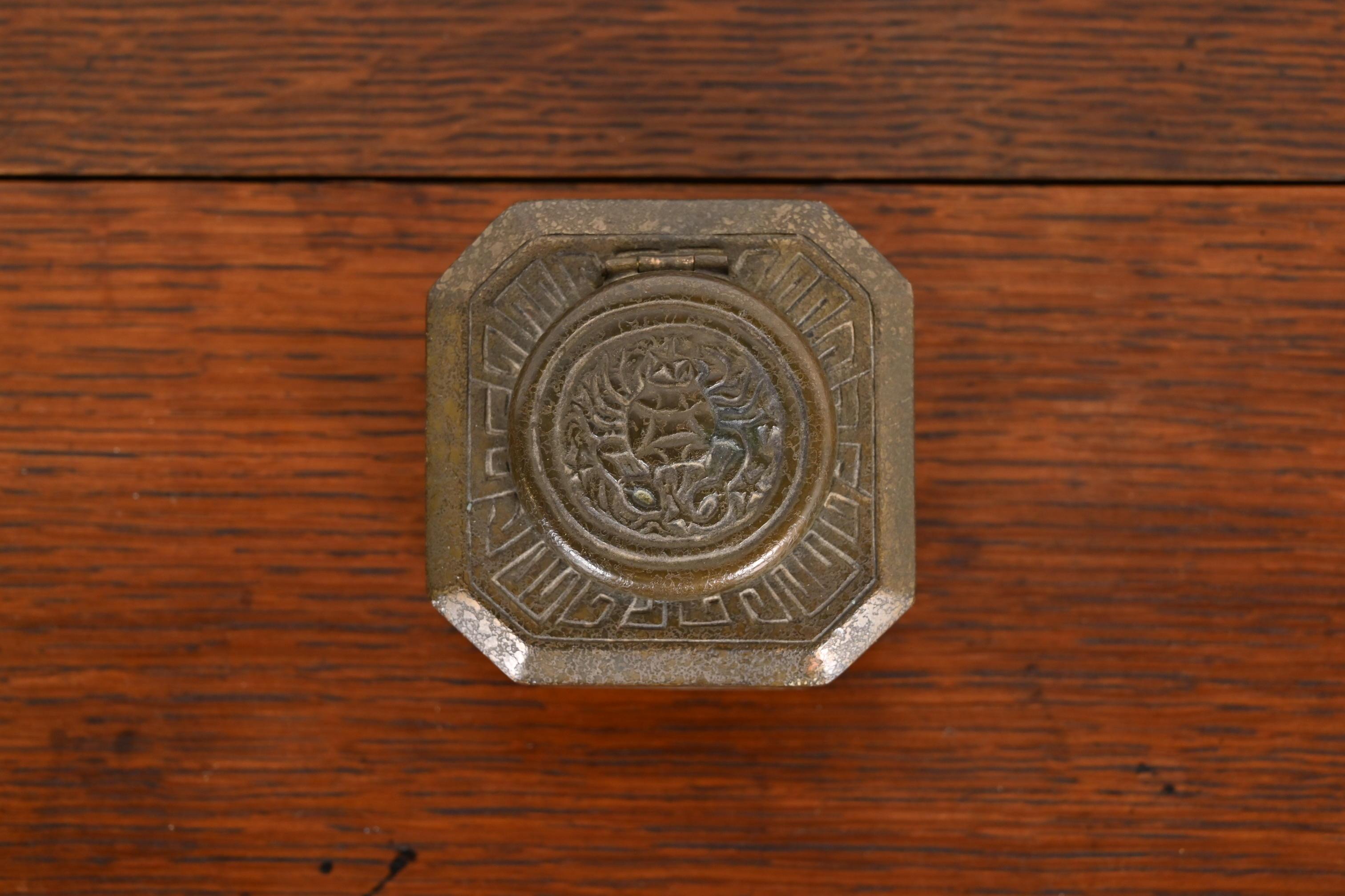 Tiffany Studios New York Zodiac Bronze Doré Inkwell For Sale 2