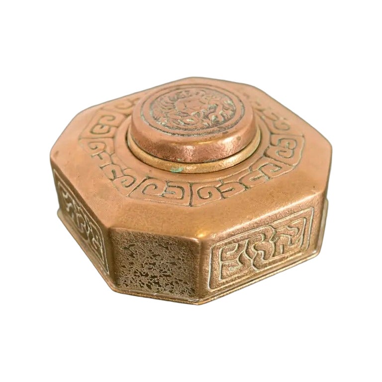 Tiffany Studios New York Zodiac Bronze Doré Inkwell For Sale