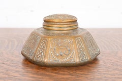 Tiffany Studios New York 'Zodiac' Bronze Doré Large Inkwell