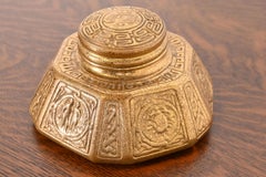 Tiffany Studios New York Zodiac Bronze Doré Large Inkwell