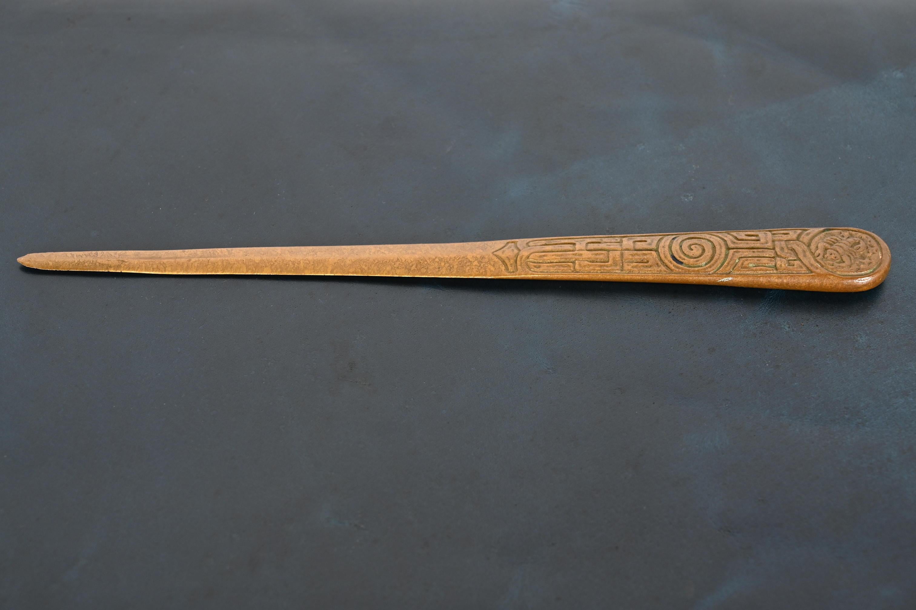 Arts and Crafts Tiffany Studios New York Zodiac Bronze Doré Letter Opener For Sale