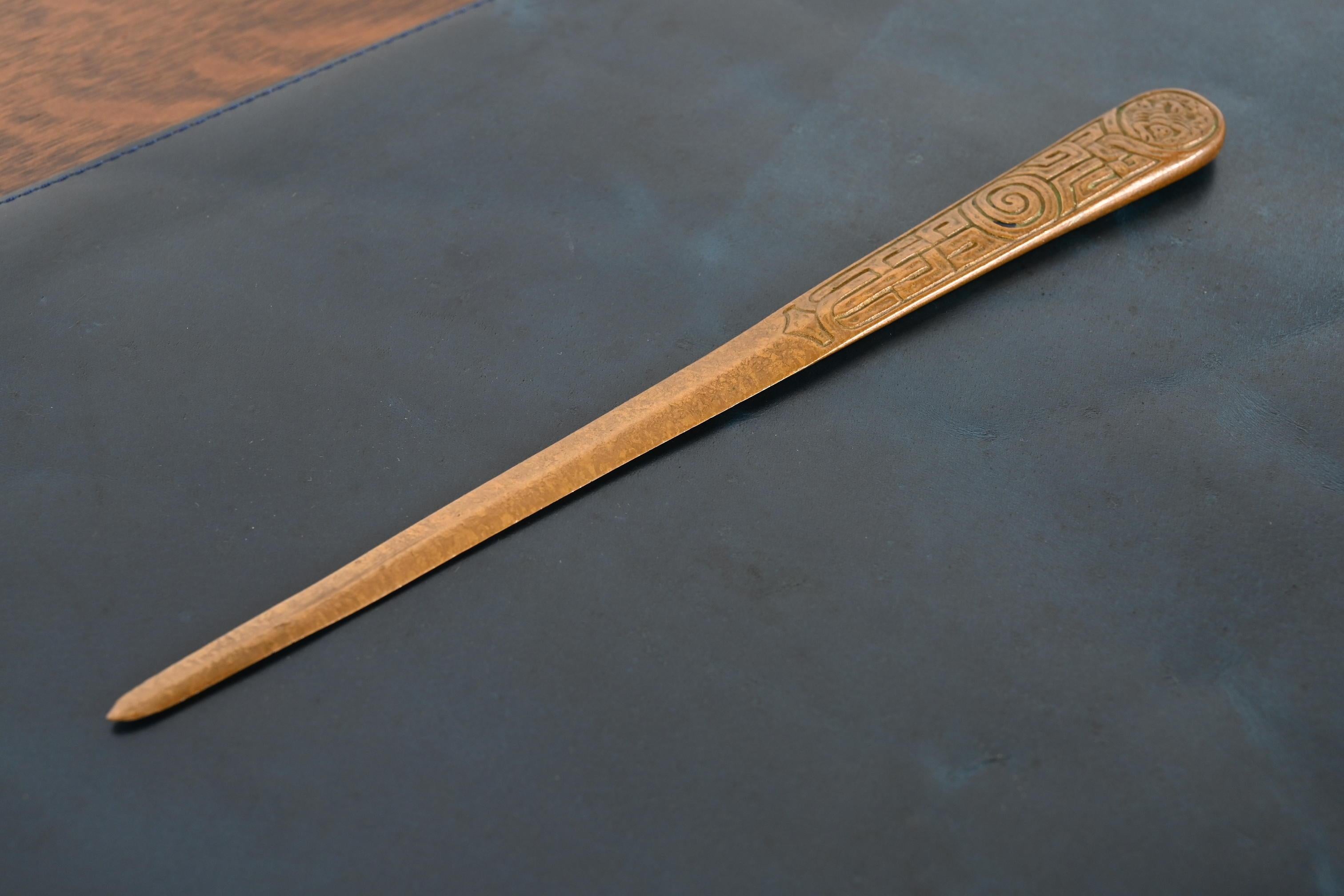 American Tiffany Studios New York Zodiac Bronze Doré Letter Opener For Sale