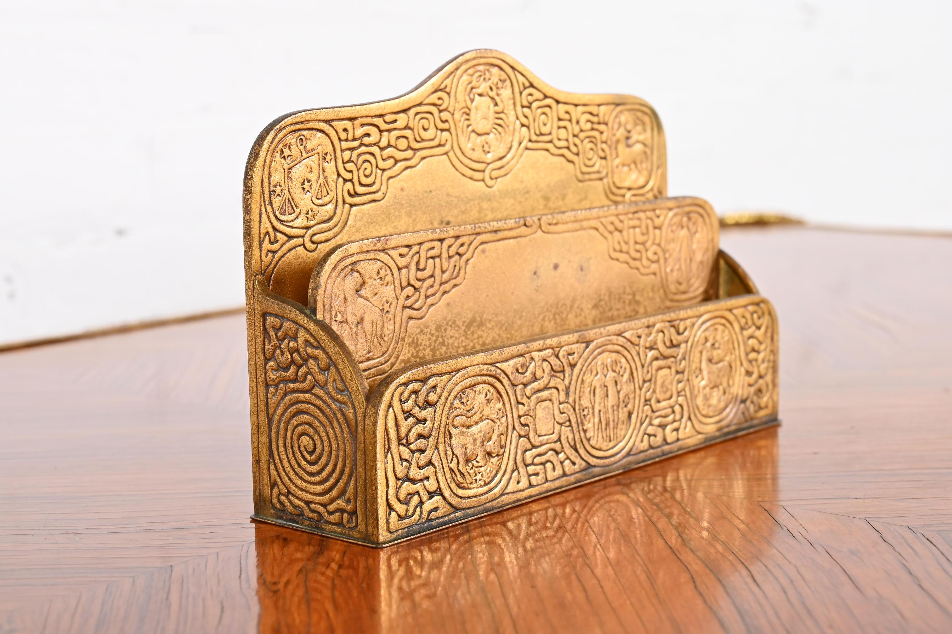 Tiffany Studios New York 'Zodiac' Bronze Doré Letter Rack For Sale 2