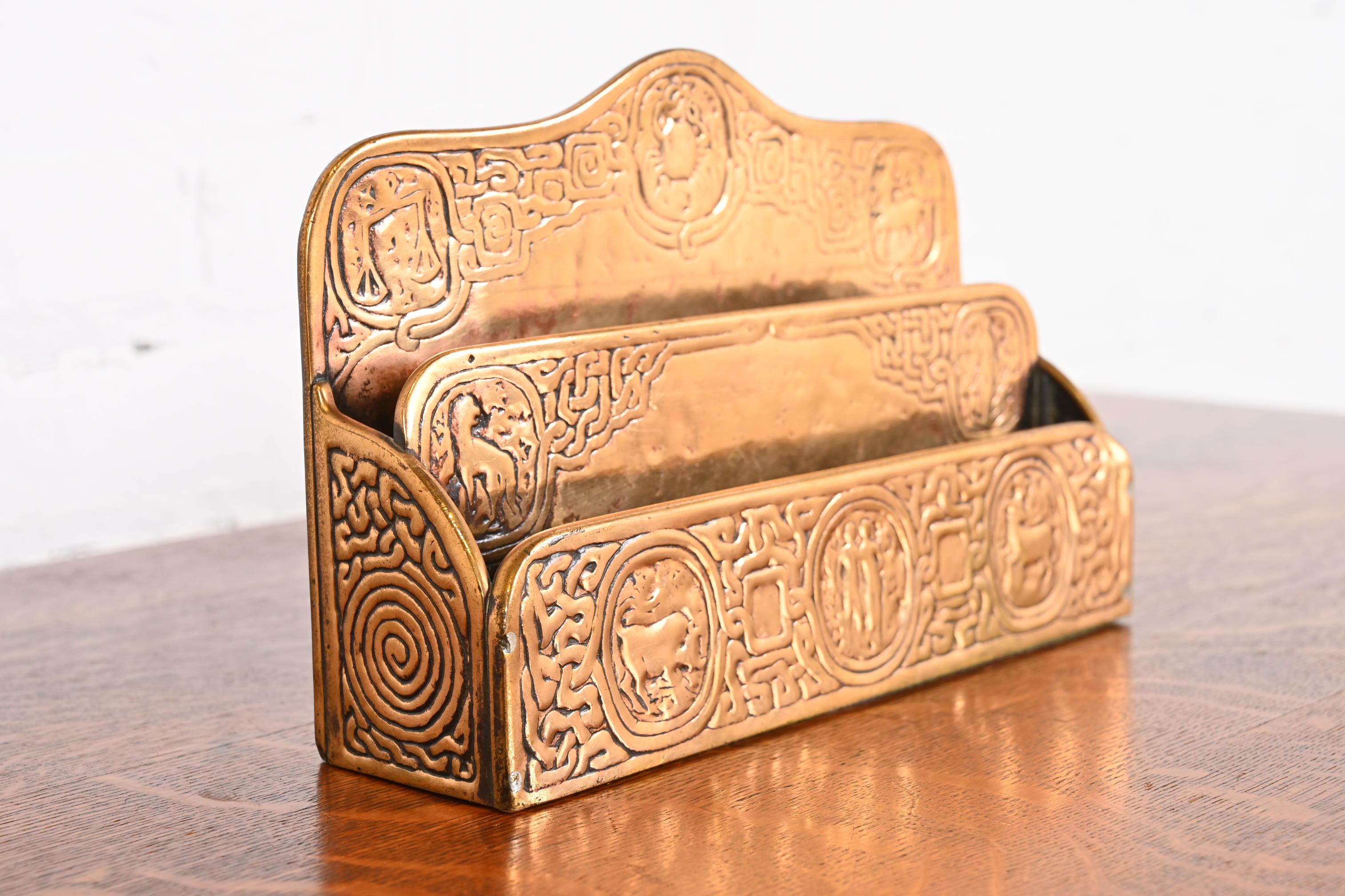 Tiffany Studios New York Zodiac Bronze Doré Letter Rack For Sale 2