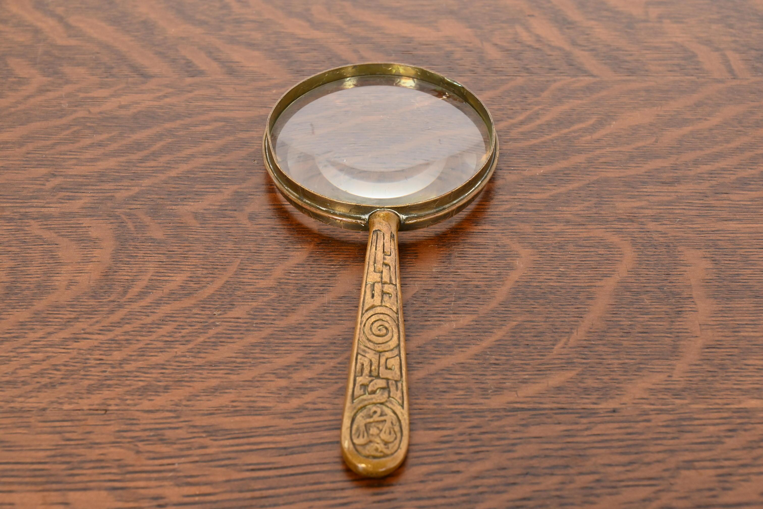 American Tiffany Studios New York Zodiac Bronze Doré Magnifying Glass