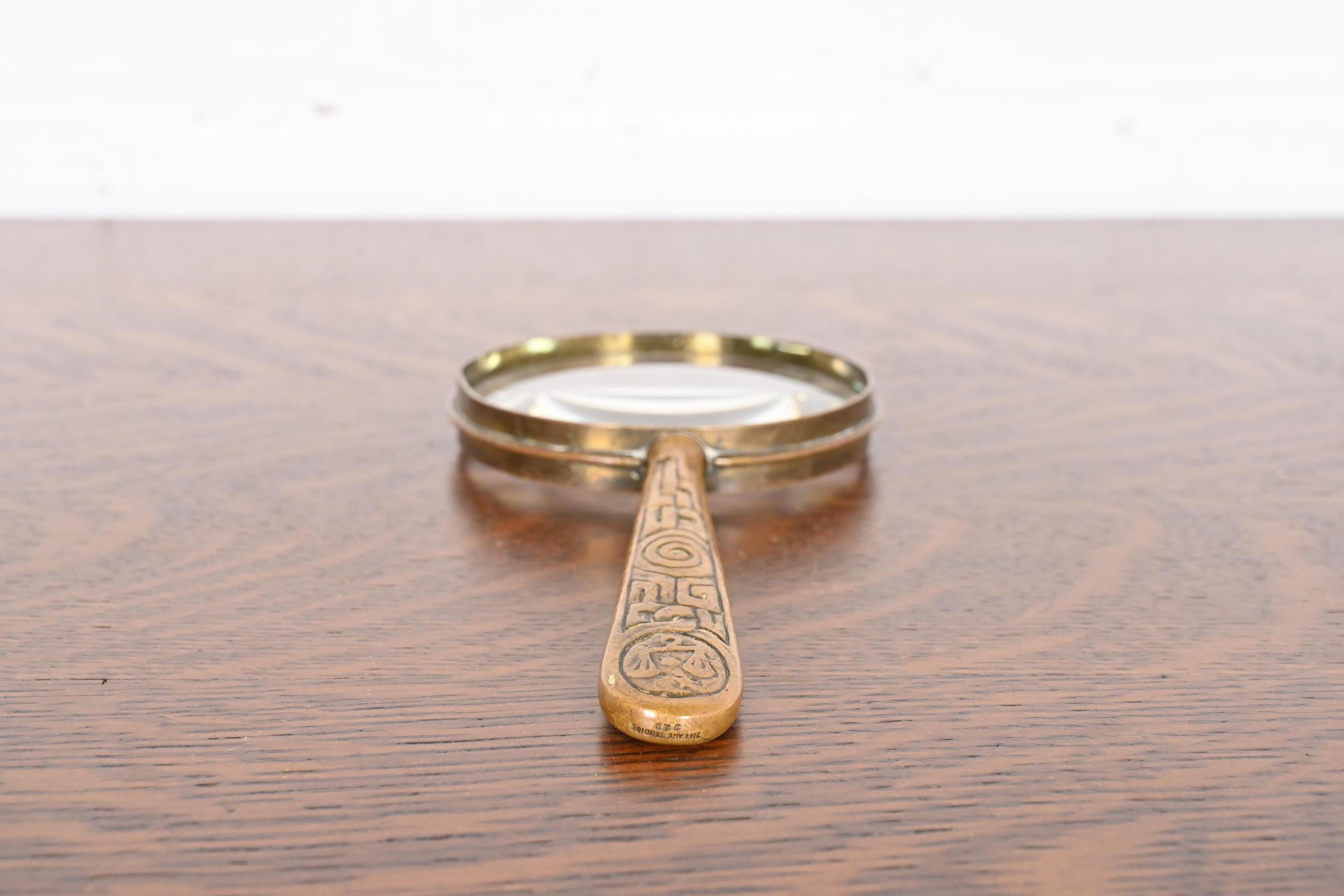 Tiffany Studios New York Zodiac Bronze Doré Magnifying Glass In Good Condition In South Bend, IN