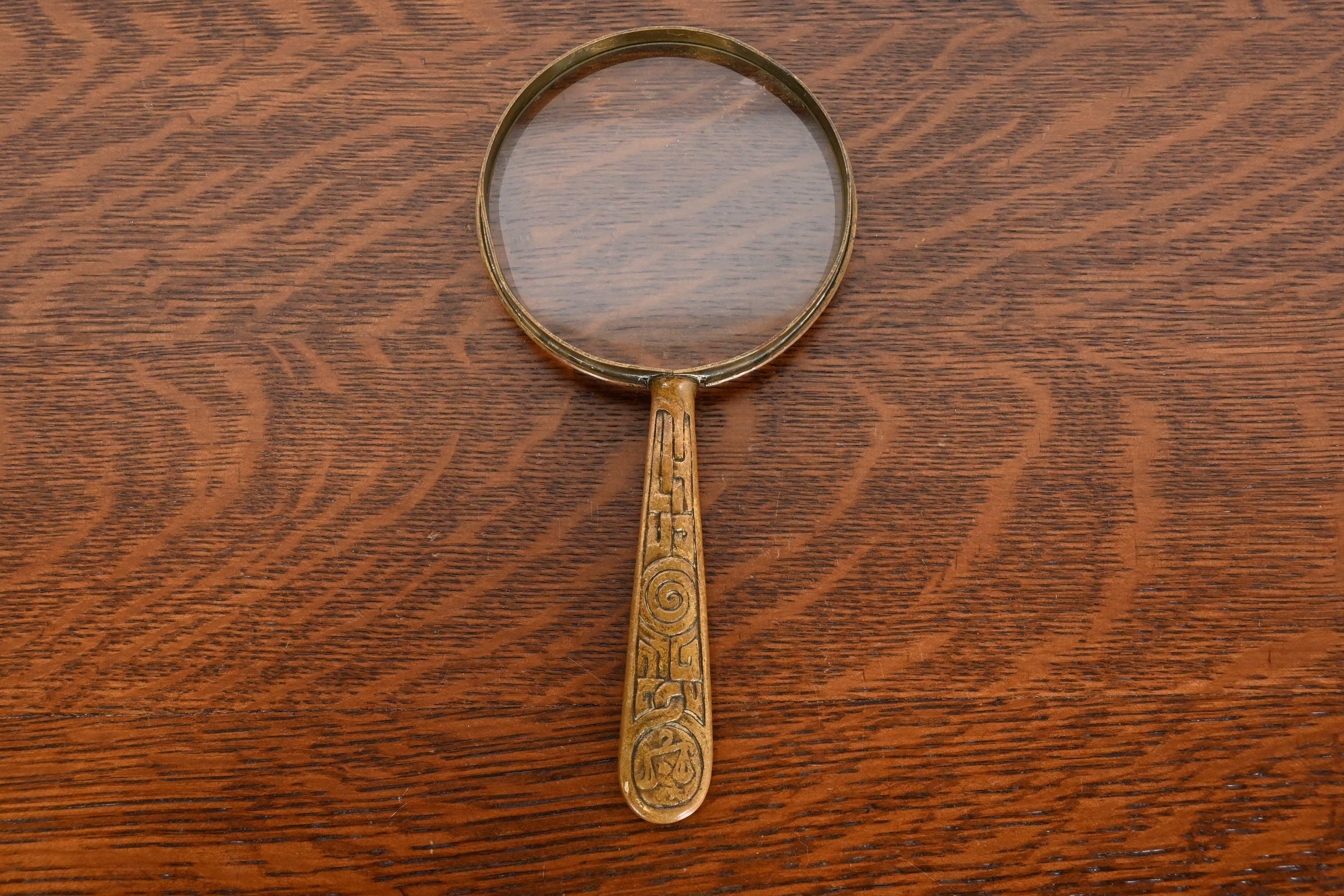 20th Century Tiffany Studios New York Zodiac Bronze Doré Magnifying Glass