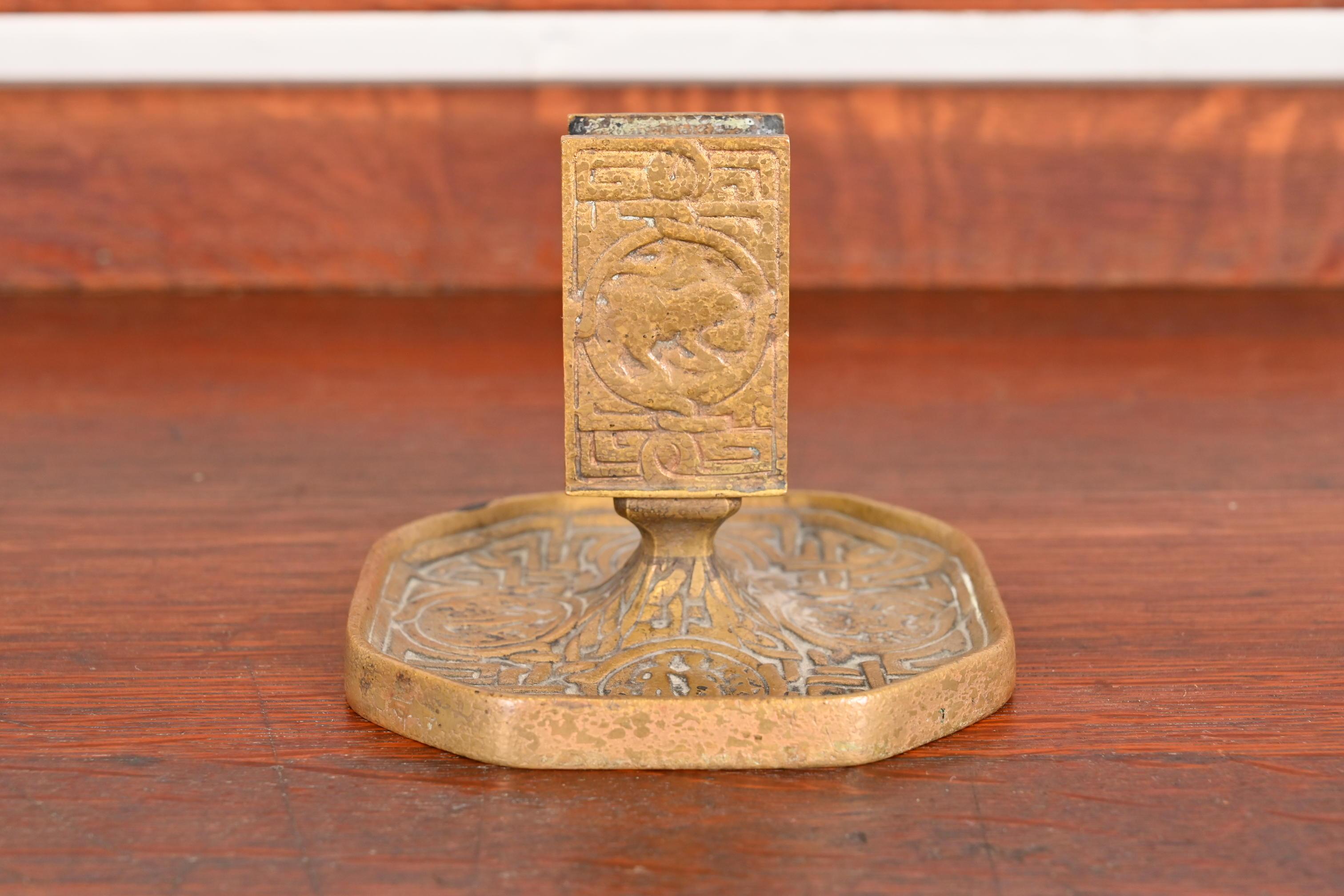 Tiffany Studios New York Zodiac Bronze Doré Match Box Holder For Sale 4