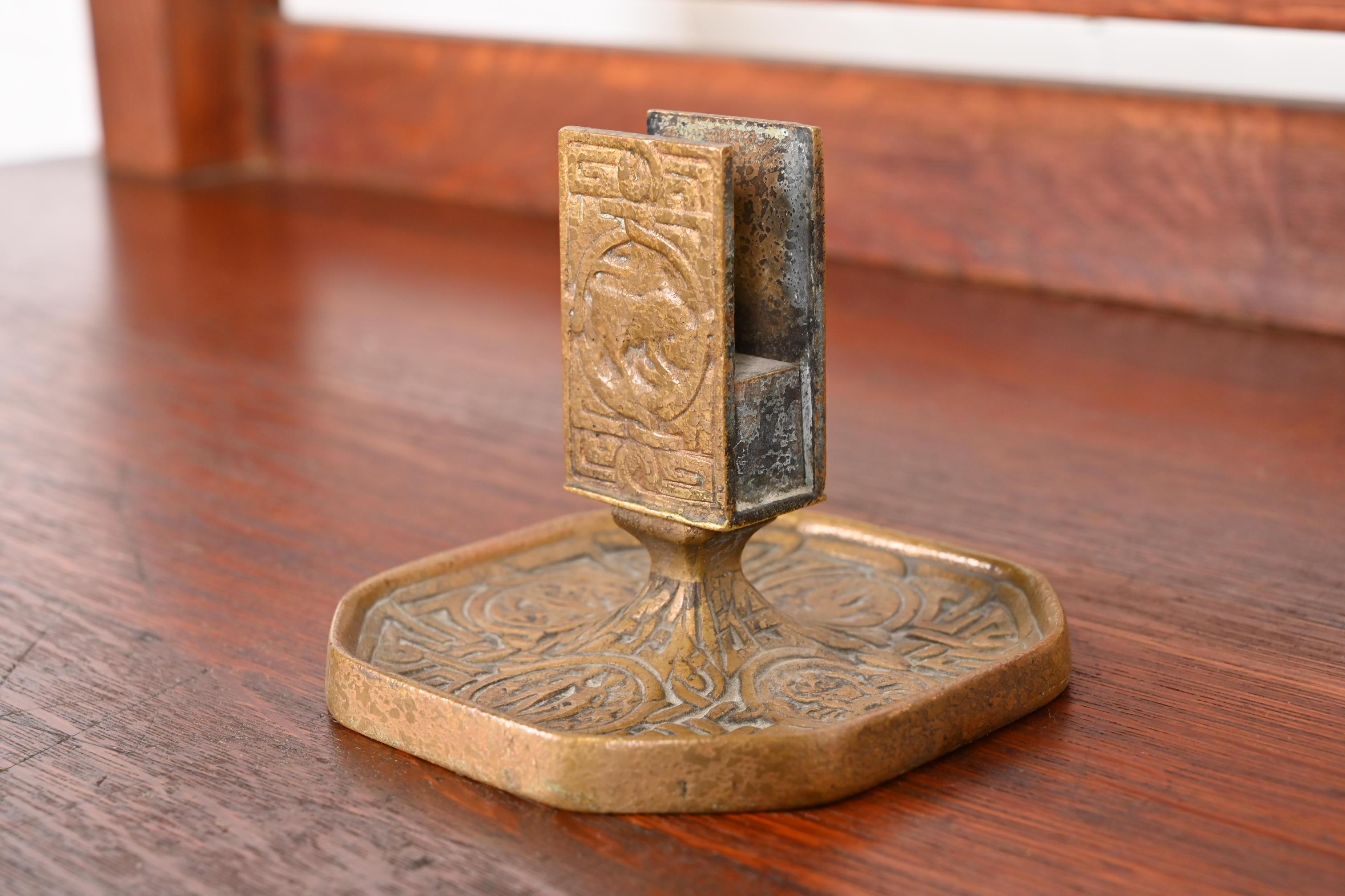 Tiffany Studios New York Zodiac Bronze Doré Match Box Holder For Sale 5
