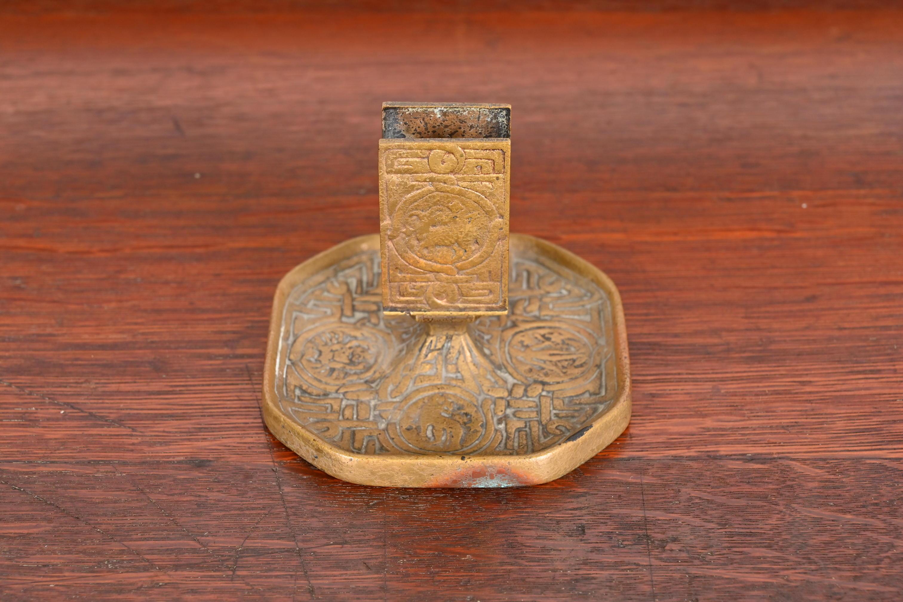 Arts and Crafts Tiffany Studios New York Zodiac Bronze Doré Match Box Holder For Sale