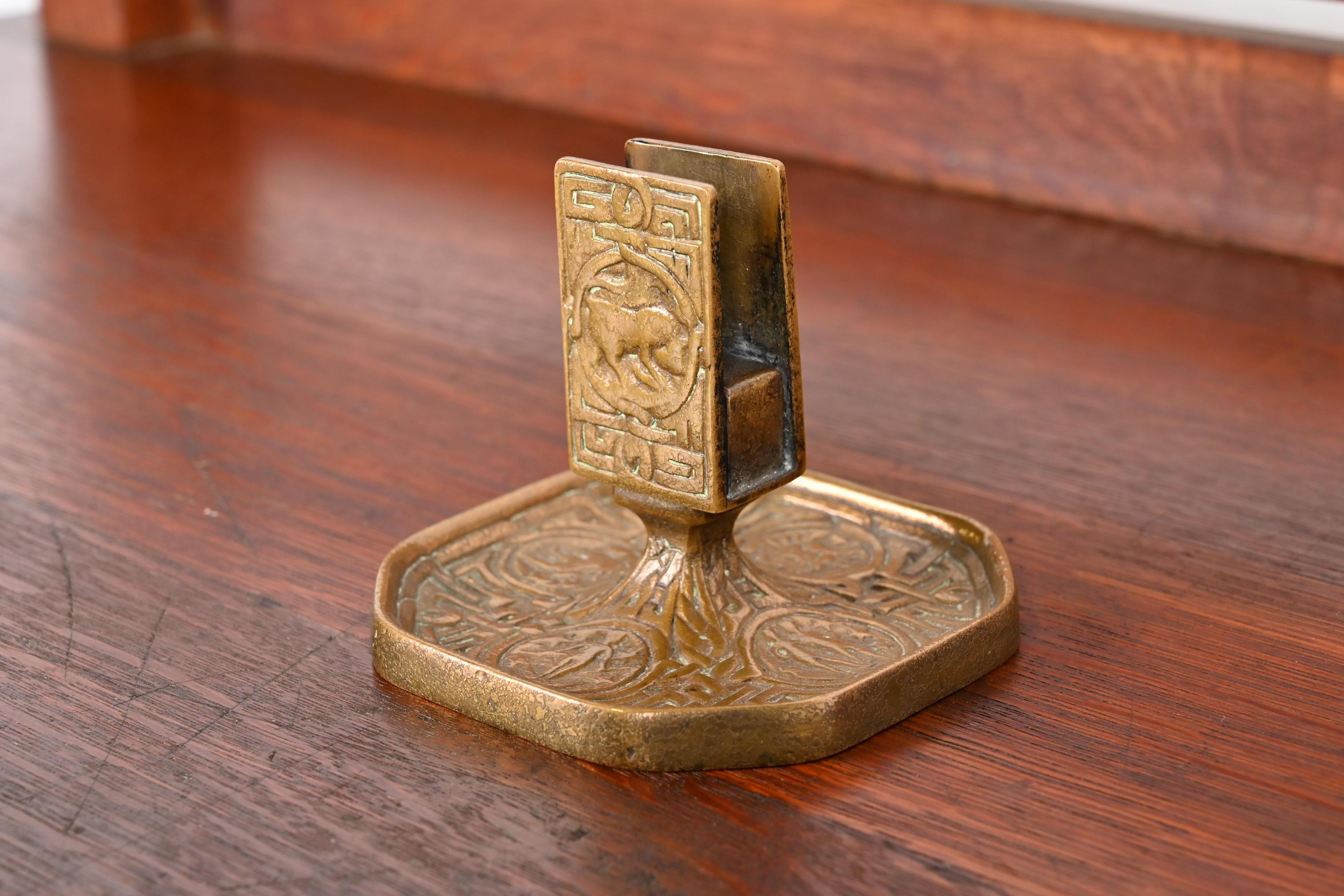 American Tiffany Studios New York Zodiac Bronze Doré Match Box Holder For Sale