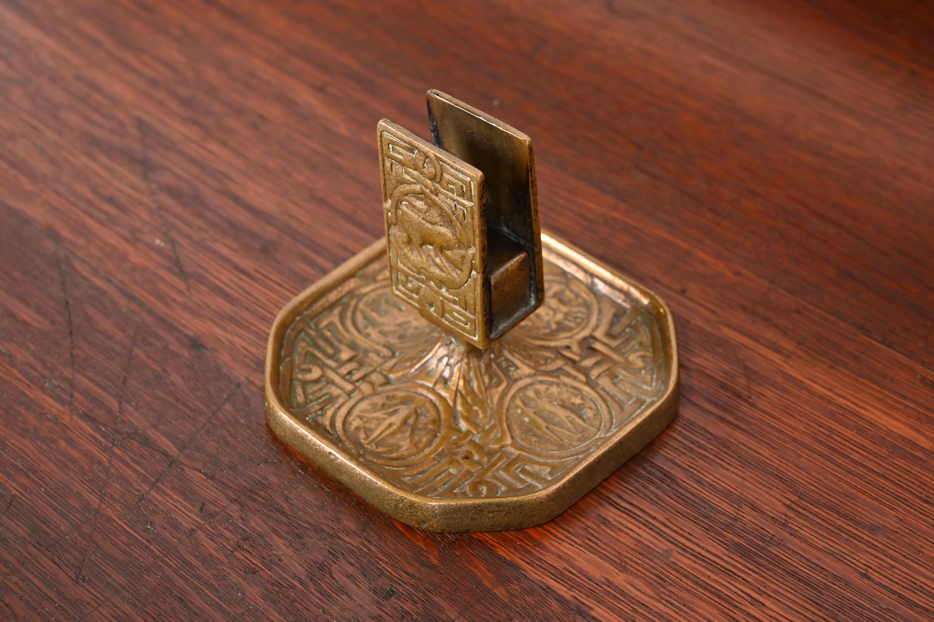 Tiffany Studios New York Zodiac Bronze Doré Match Box Holder In Good Condition For Sale In South Bend, IN