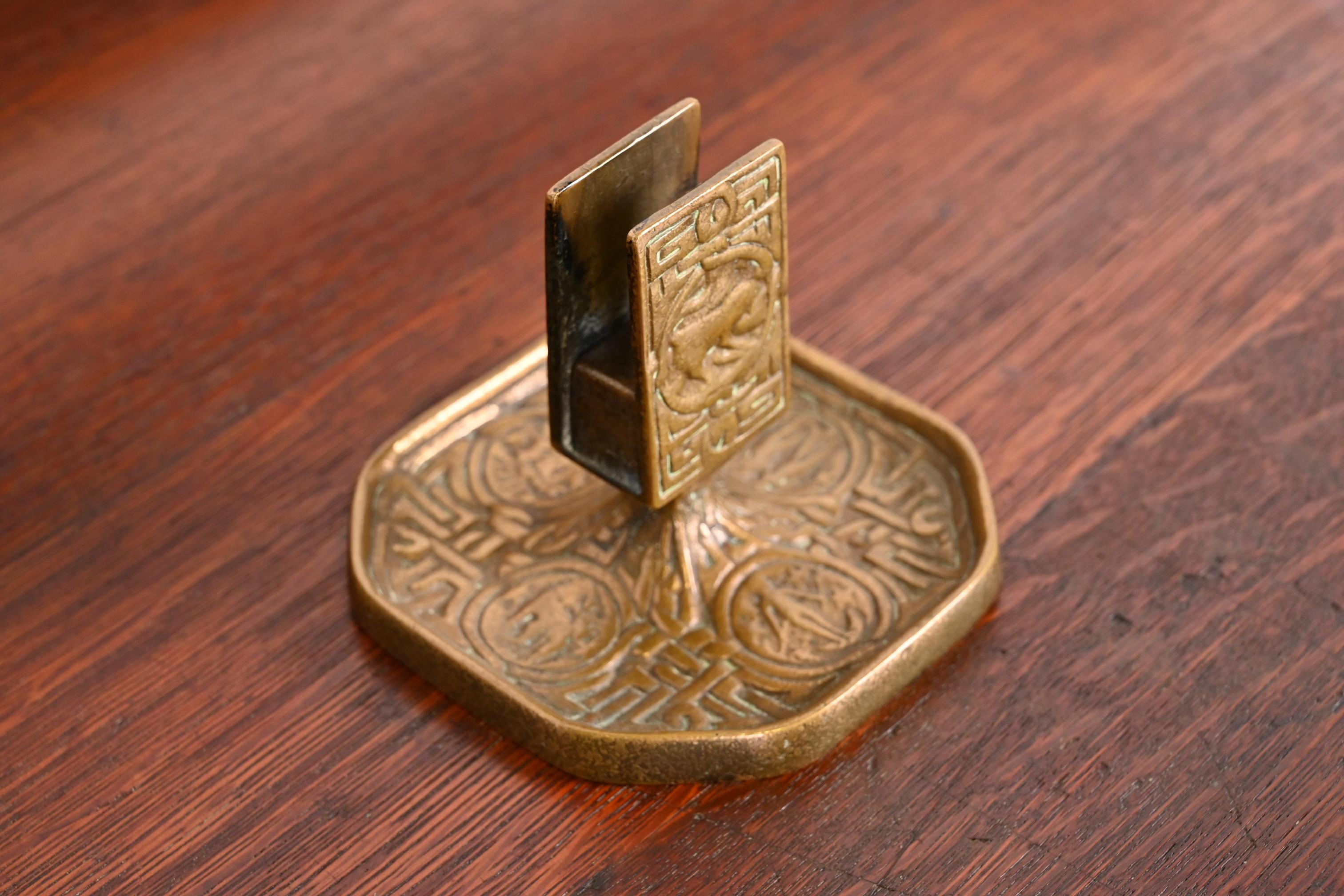 20th Century Tiffany Studios New York Zodiac Bronze Doré Match Box Holder For Sale
