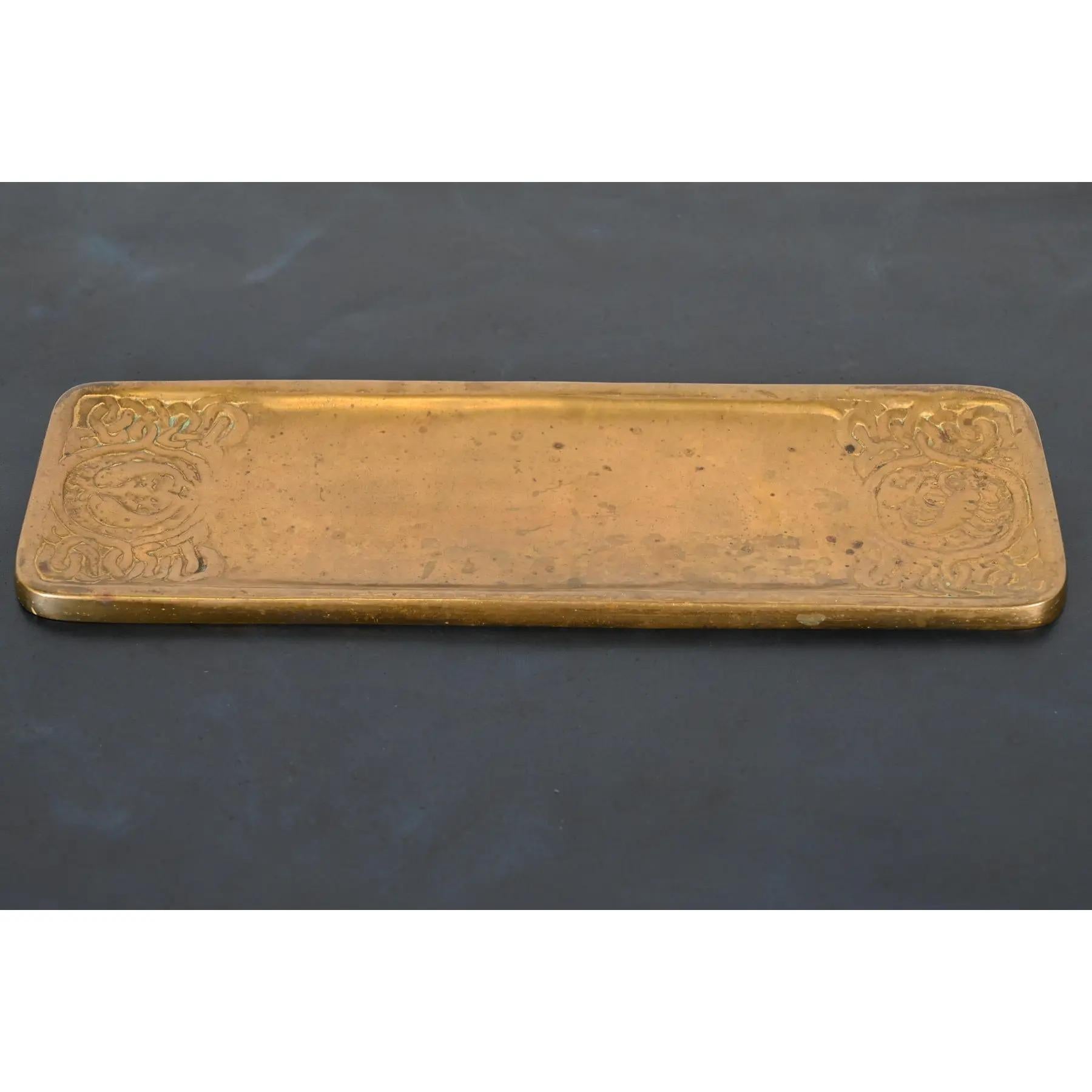 Arts and Crafts Tiffany Studios New York Zodiac Bronze Doré Pen Tray For Sale
