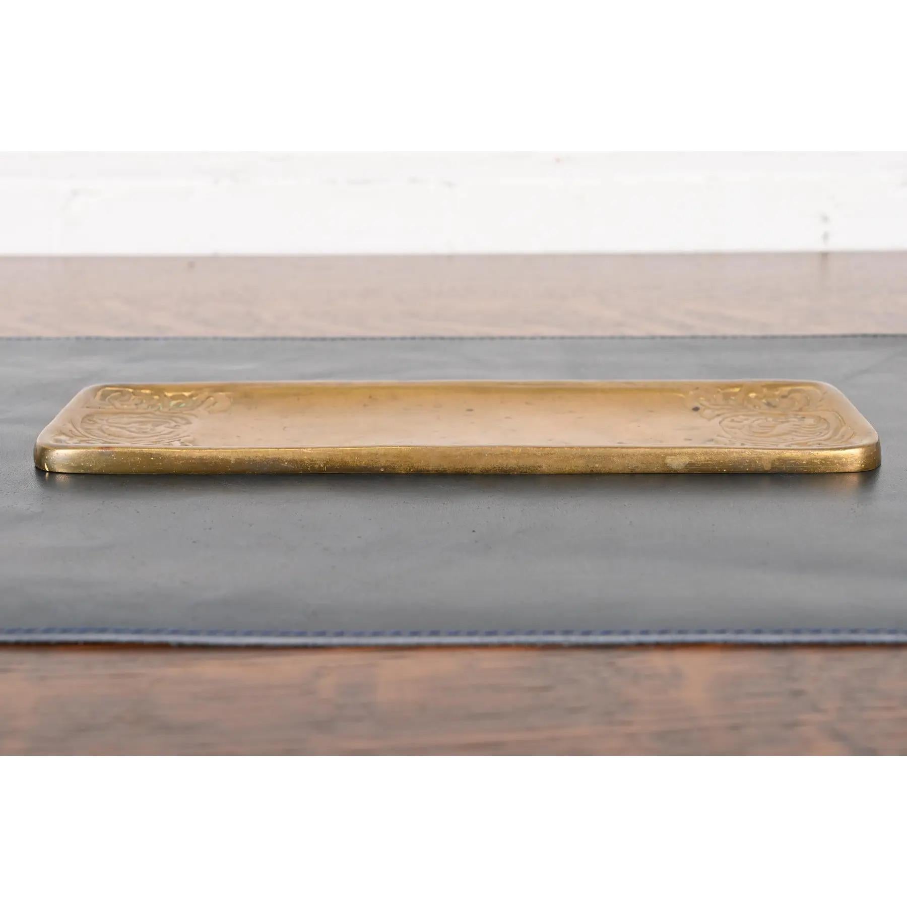 Tiffany Studios New York Zodiac Bronze Doré Pen Tray In Good Condition For Sale In South Bend, IN