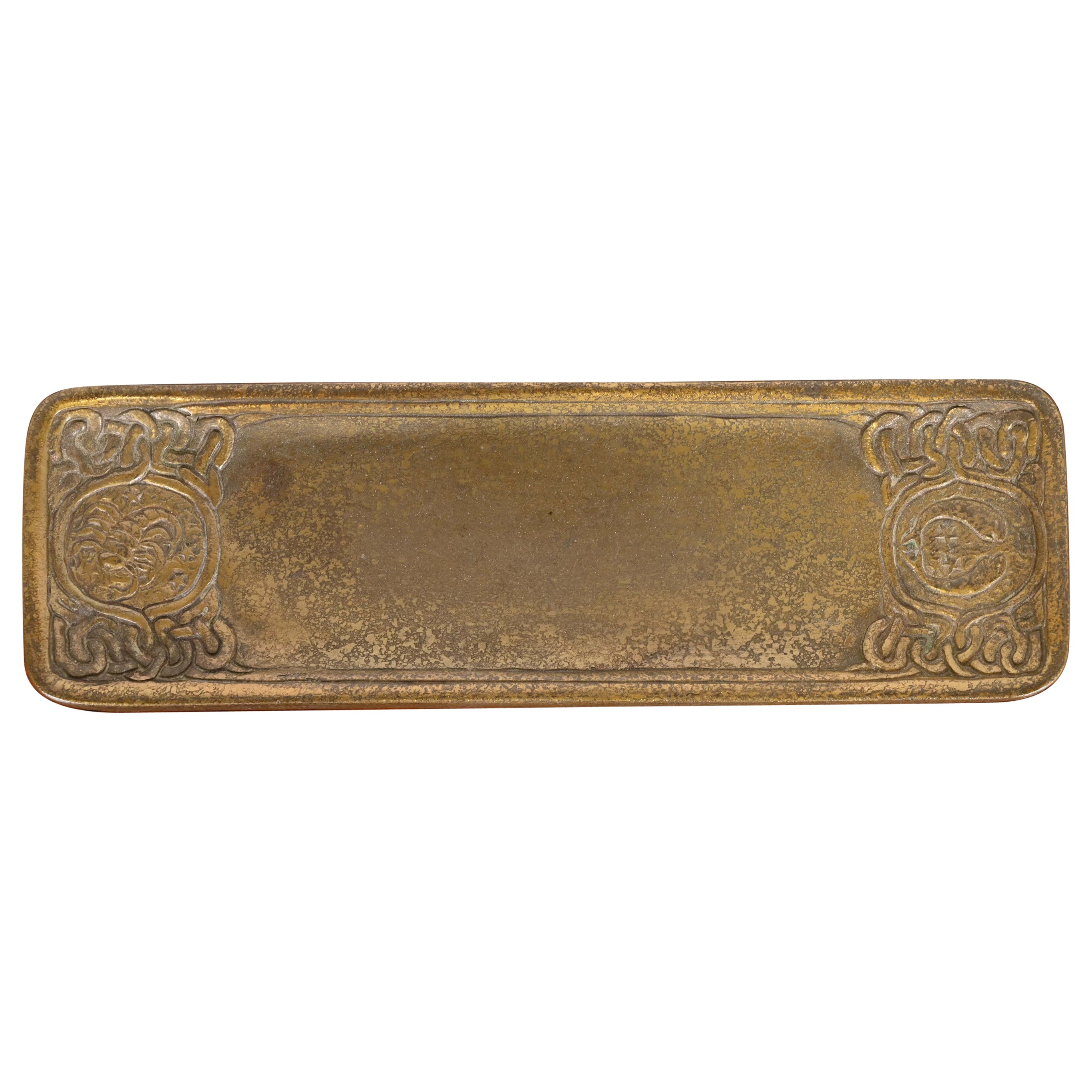 Vassoio portapenne Zodiac Bronze Doré di Tiffany Studios New York in vendita