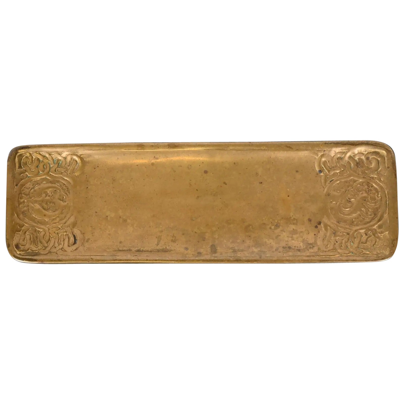 Tiffany Studios New York Zodiac Bronze Doré Pen Tray For Sale