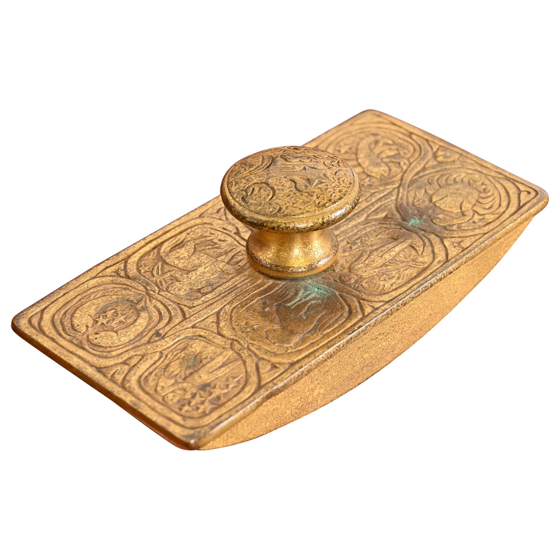 Tiffany Studios New York "Zodiac" Bronze Doré Rocker Blotter, Circa 1910