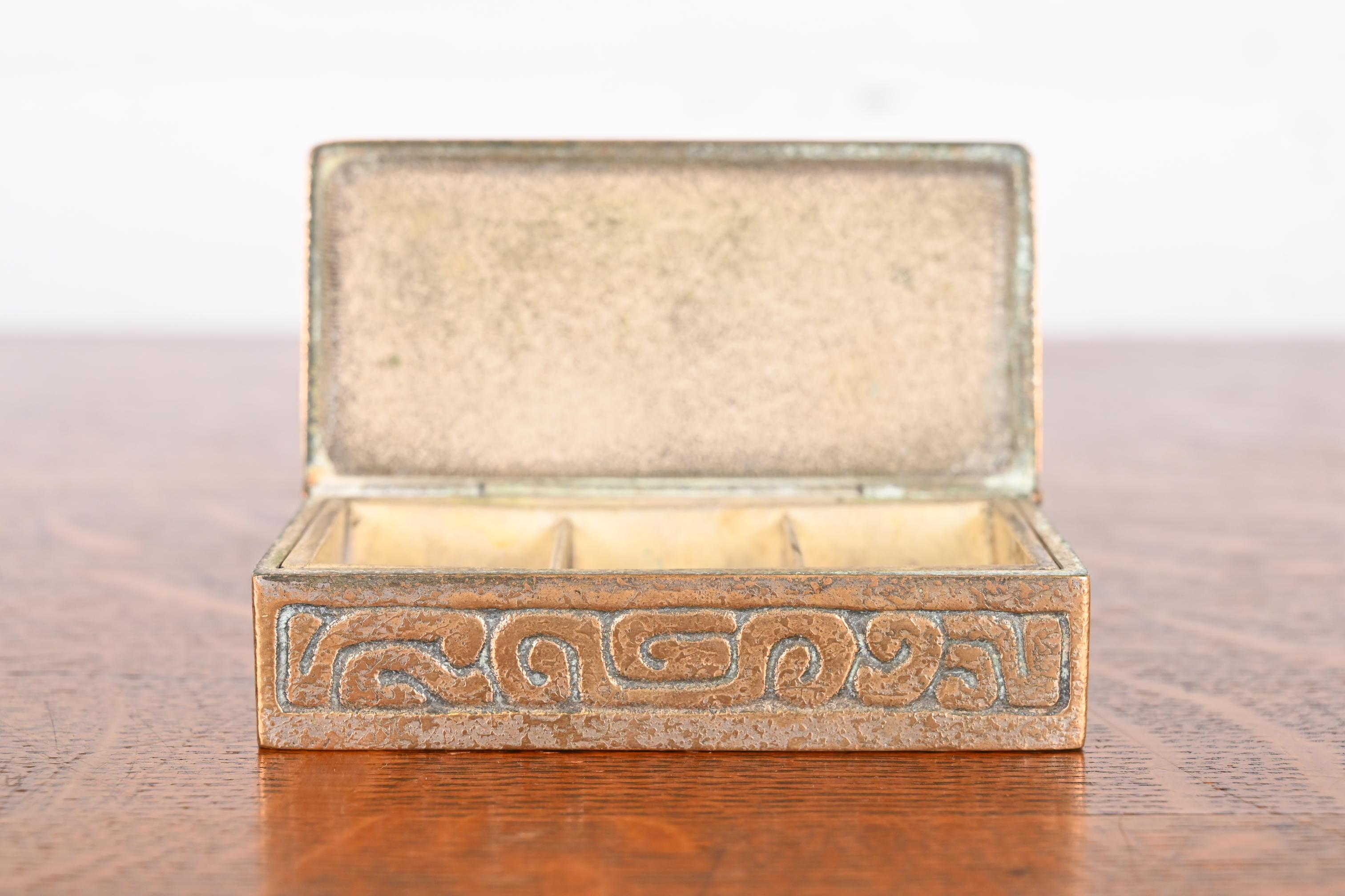Tiffany Studios New York Zodiac Bronze Doré Stamp Box For Sale 4