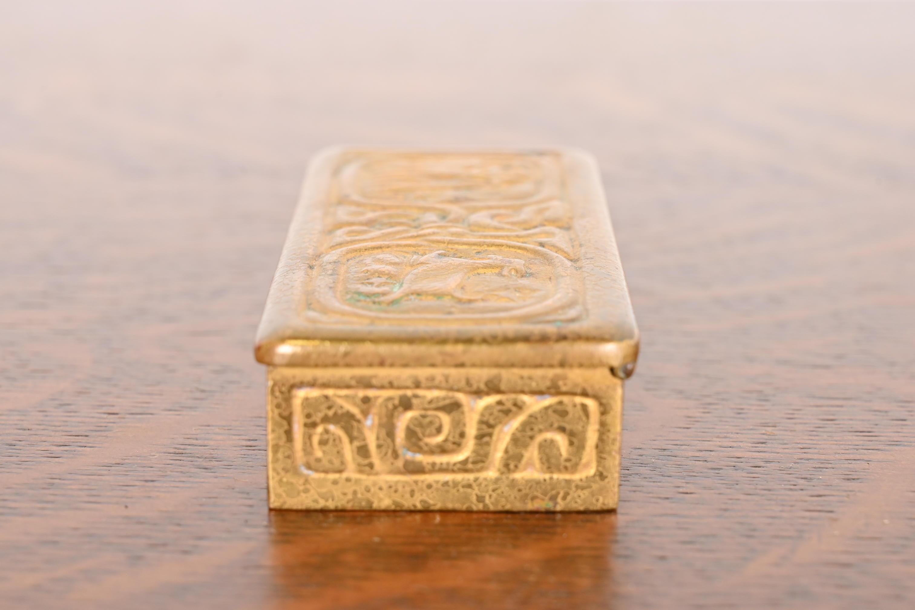 Tiffany Studios New York Zodiac Bronze Doré Stamp Box For Sale 4