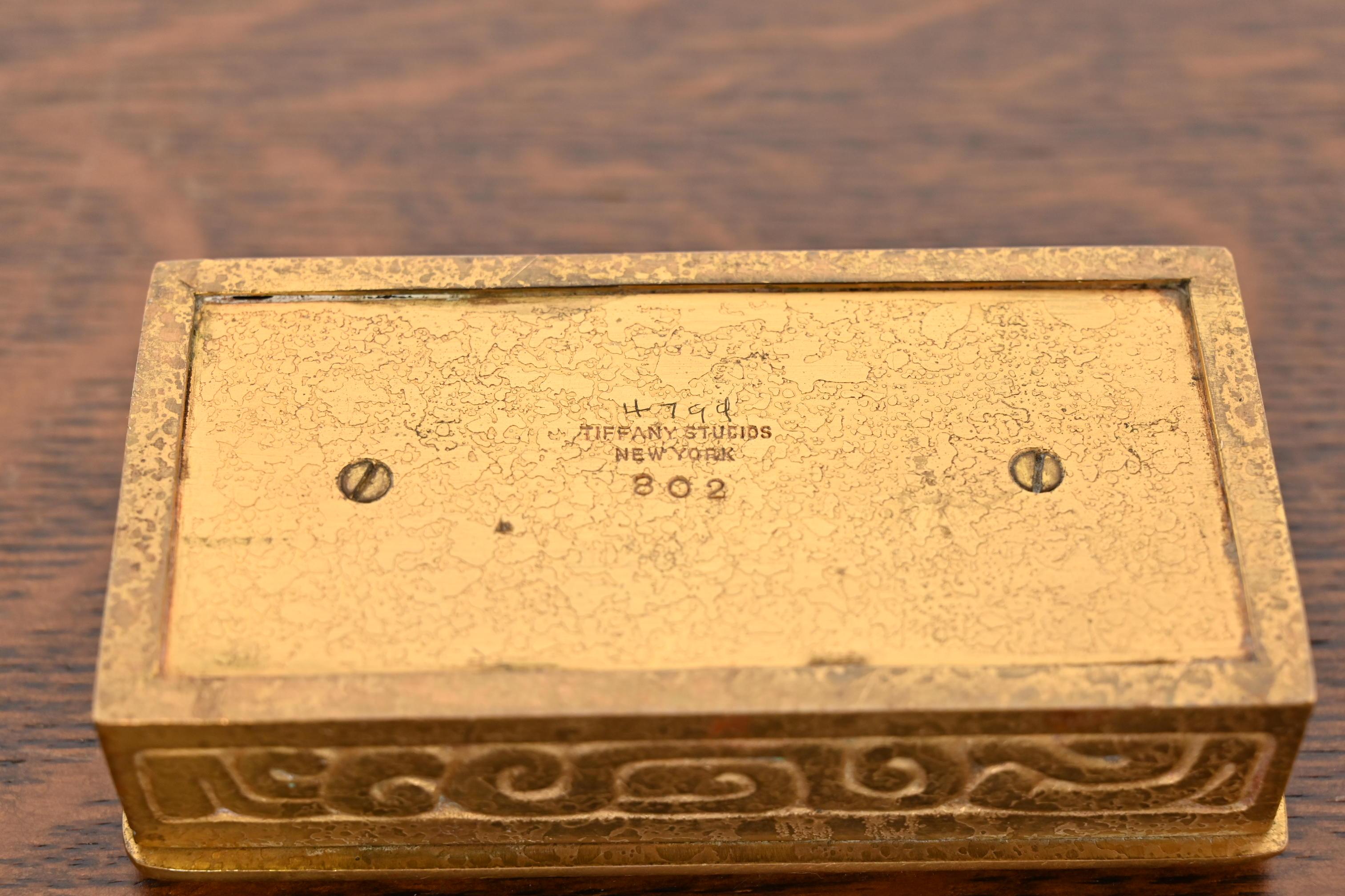 Tiffany Studios New York Zodiac Bronze Doré Stamp Box For Sale 5