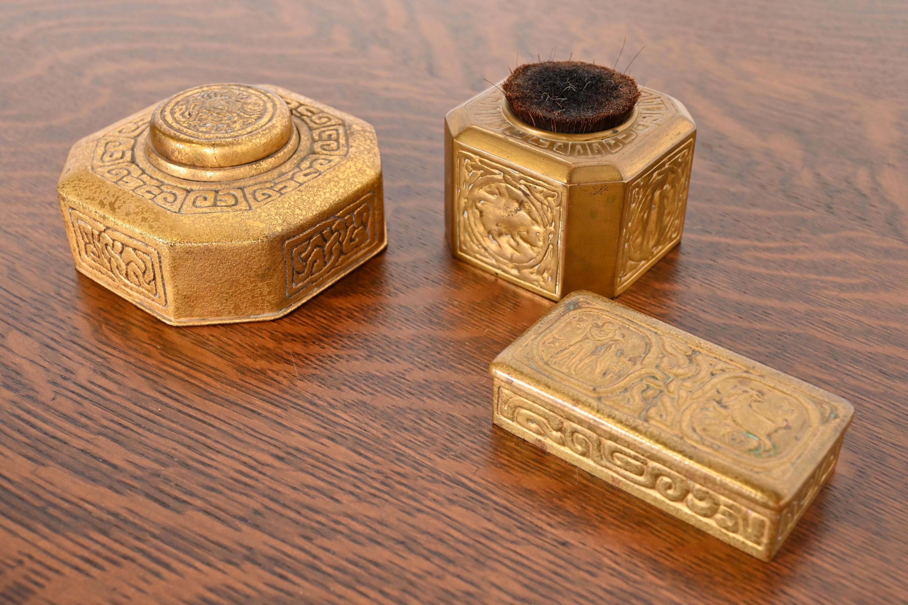 Tiffany Studios New York Zodiac Bronze Doré Stamp Box For Sale 6