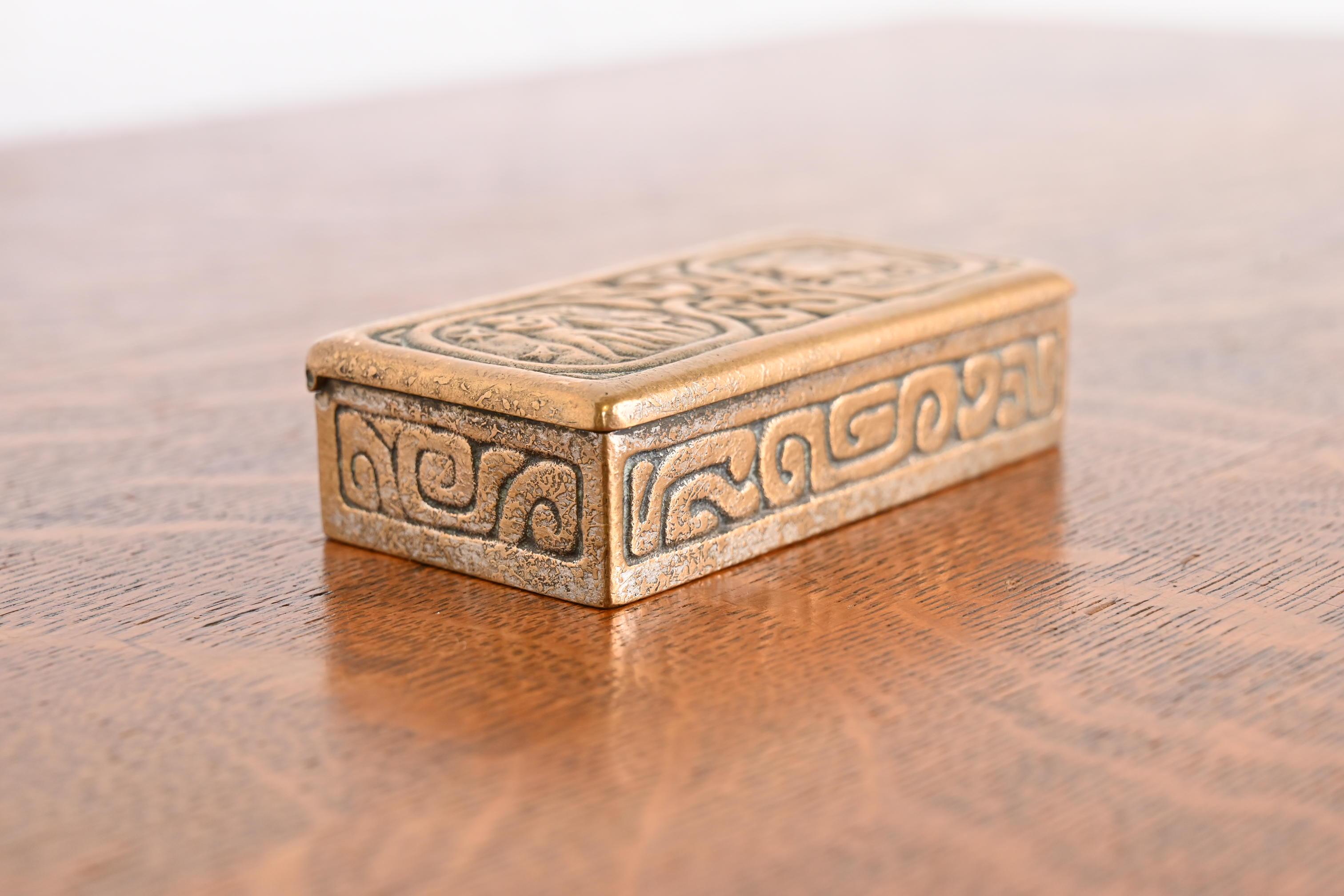 Tiffany Studios New York Zodiac Bronze Doré Stamp Box For Sale 1