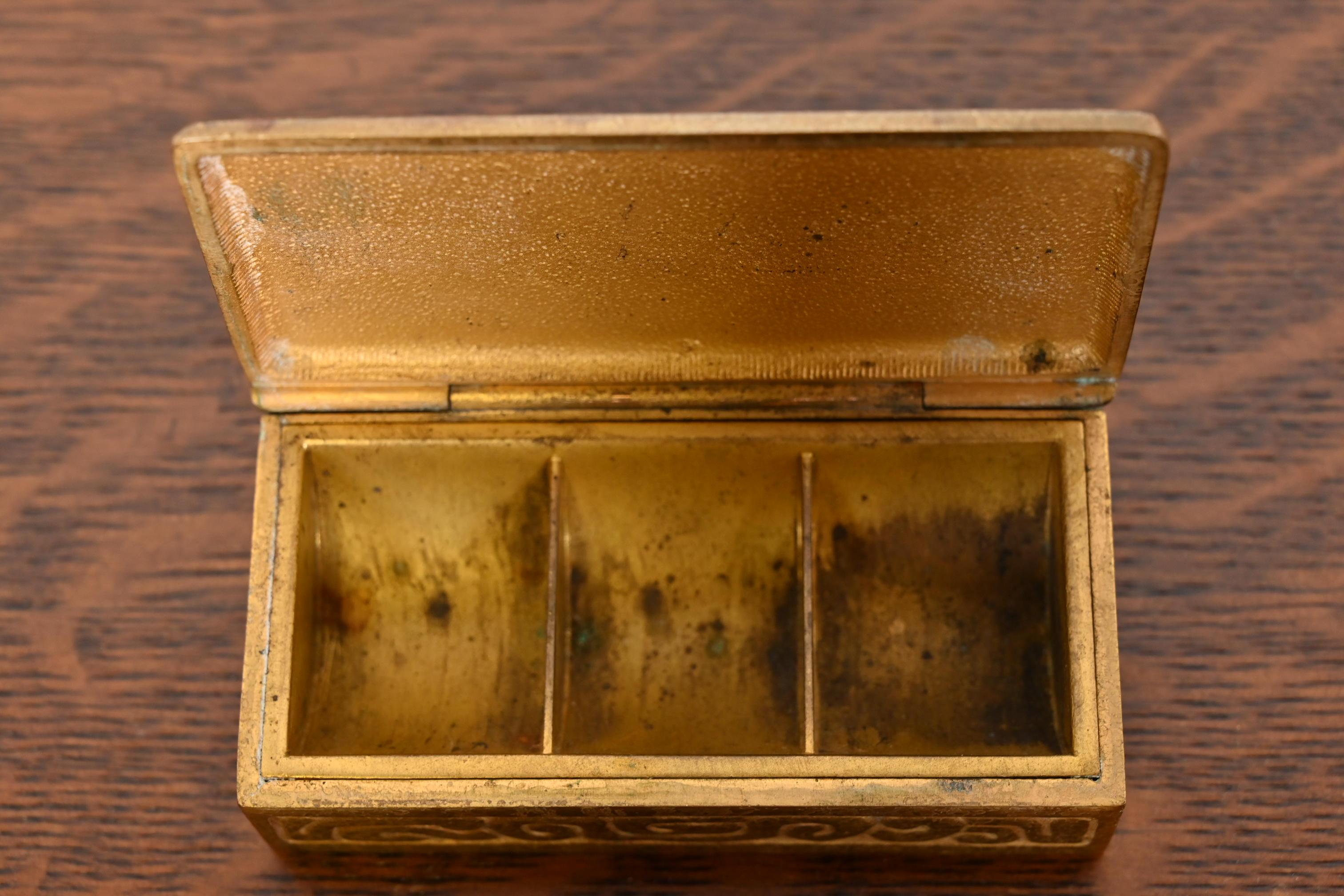 Tiffany Studios New York Zodiac Bronze Doré Stamp Box For Sale 1