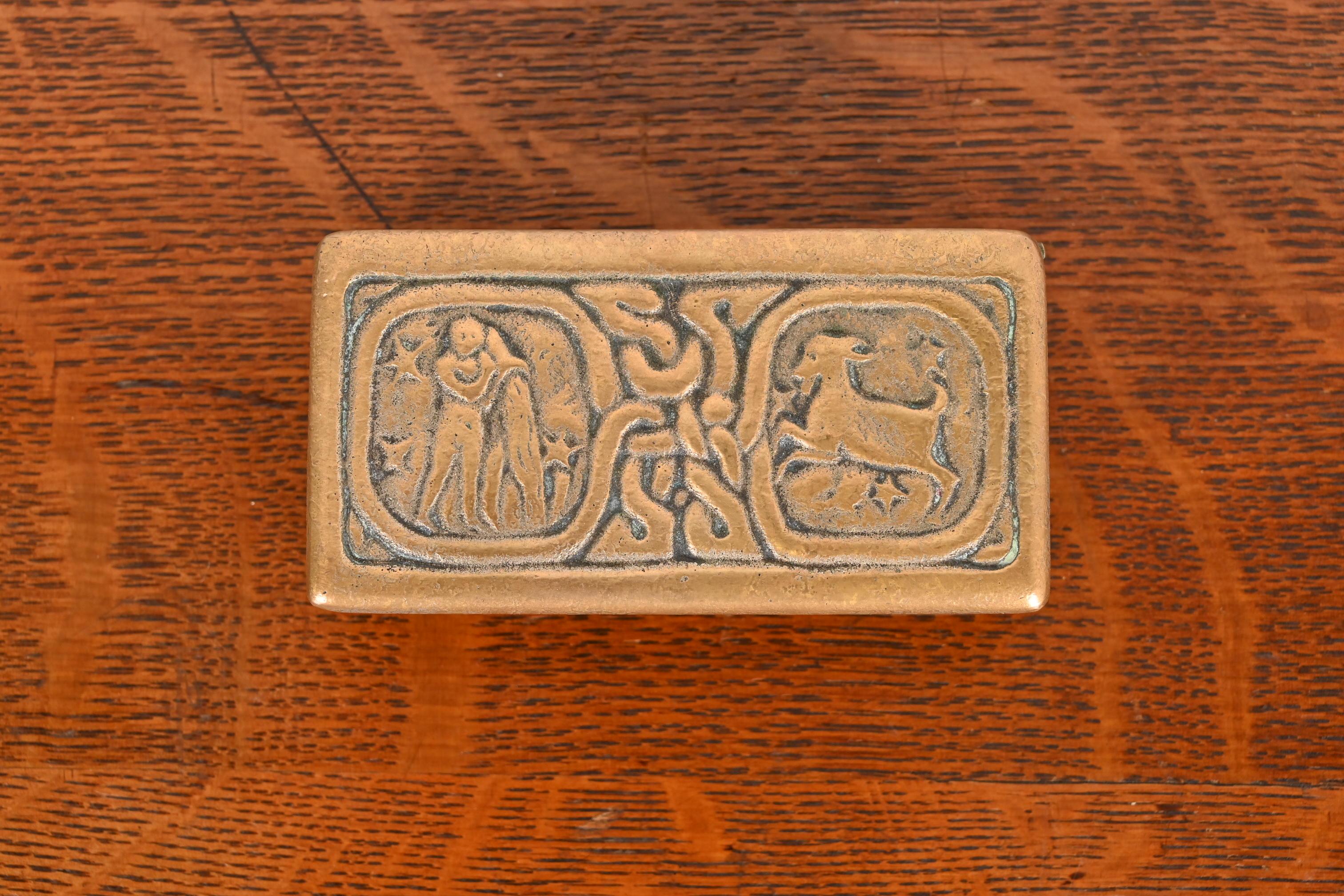 Tiffany Studios New York Zodiac Bronze Doré Stamp Box For Sale 2