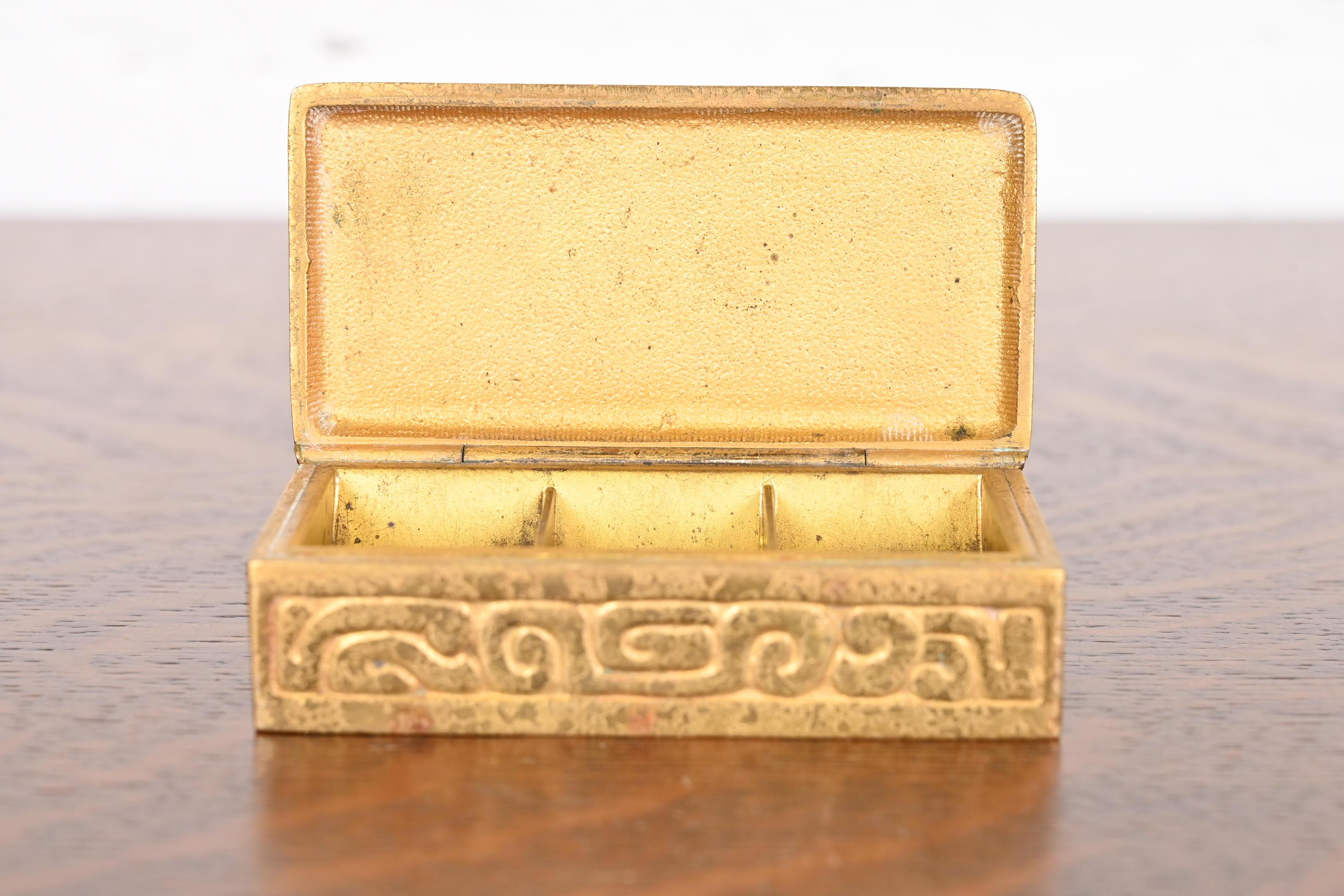 Tiffany Studios New York Zodiac Bronze Doré Stamp Box For Sale 2