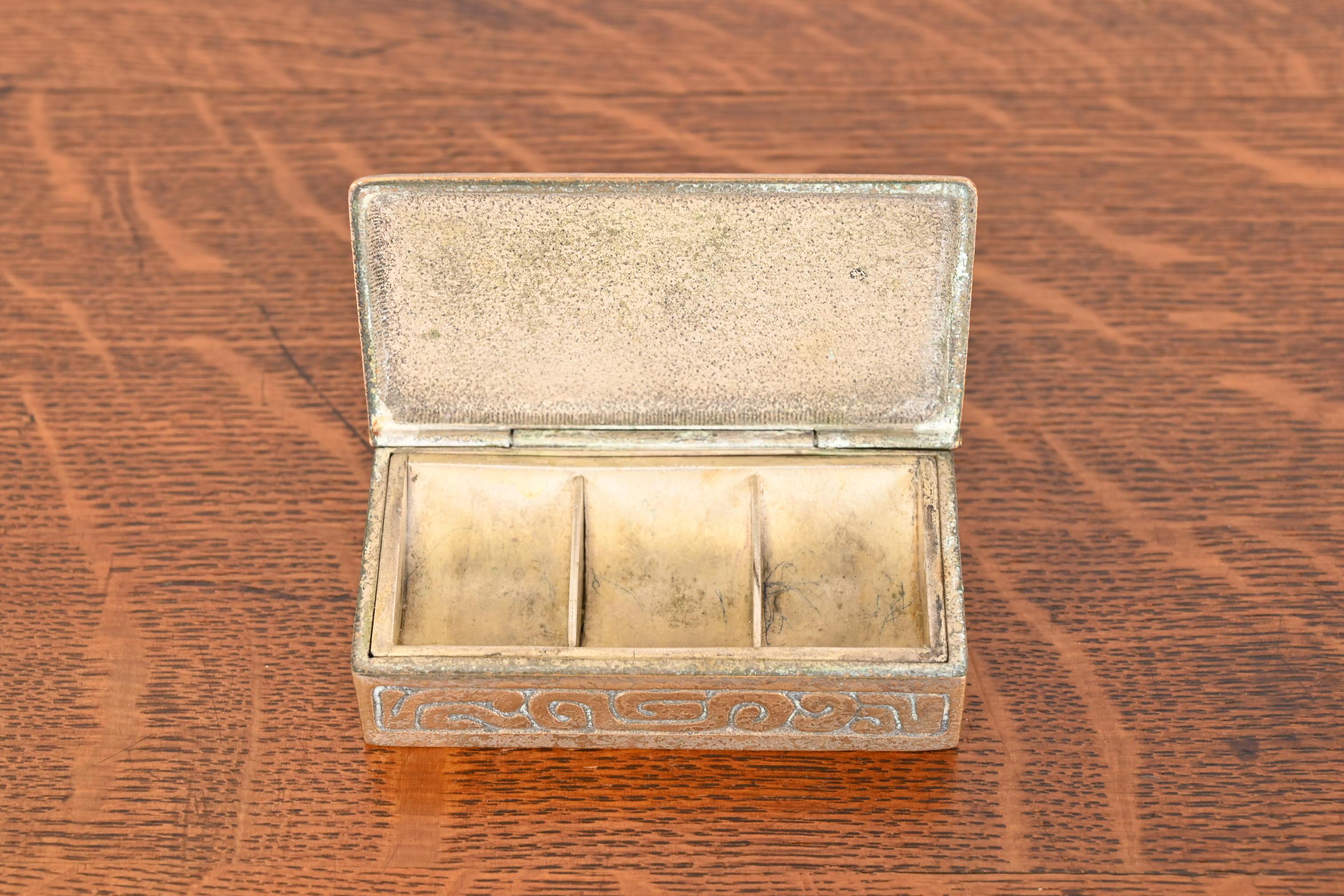 Tiffany Studios New York Zodiac Bronze Doré Stamp Box For Sale 3