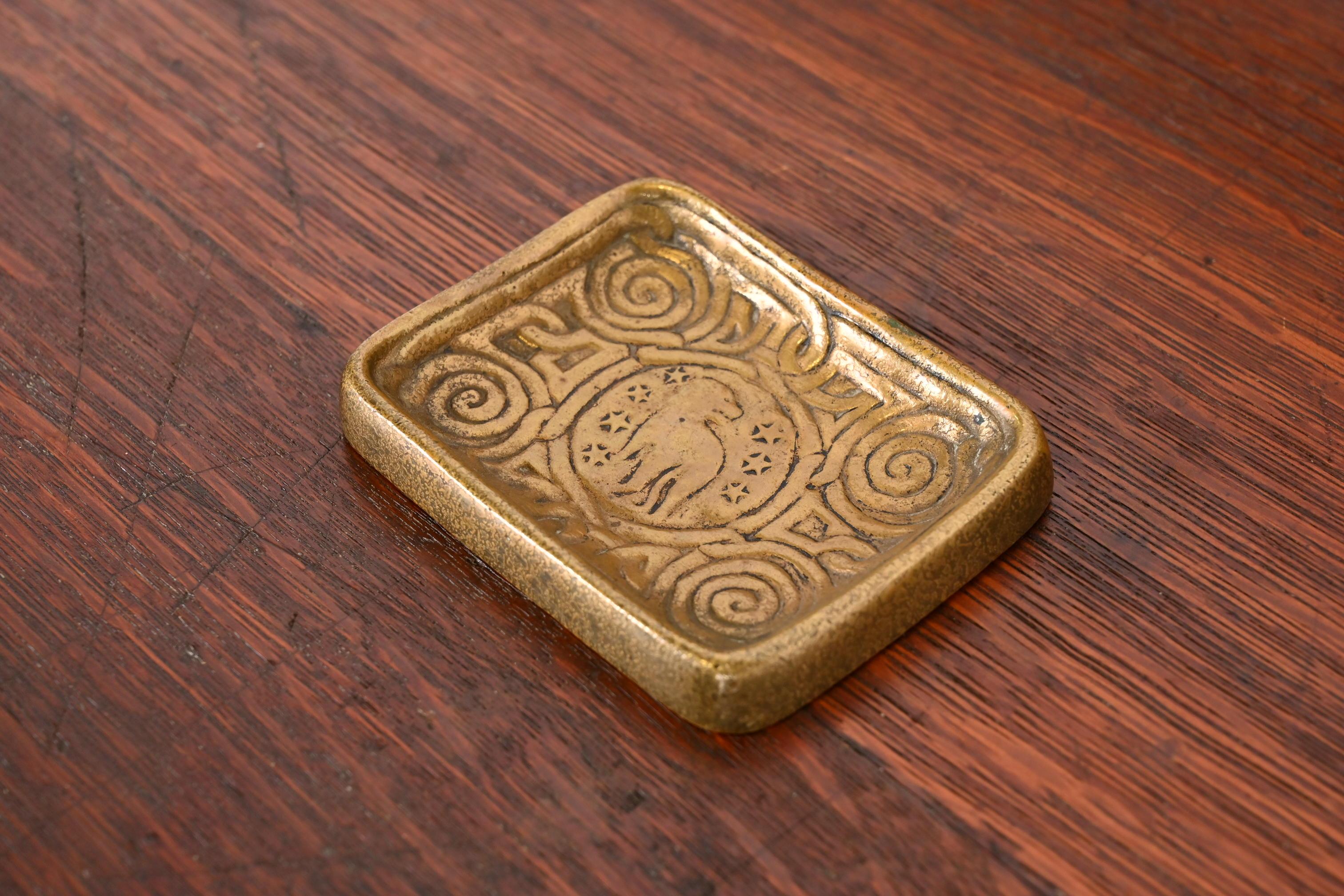 American Tiffany Studios New York Zodiac Bronze Doré Stamp Tray For Sale