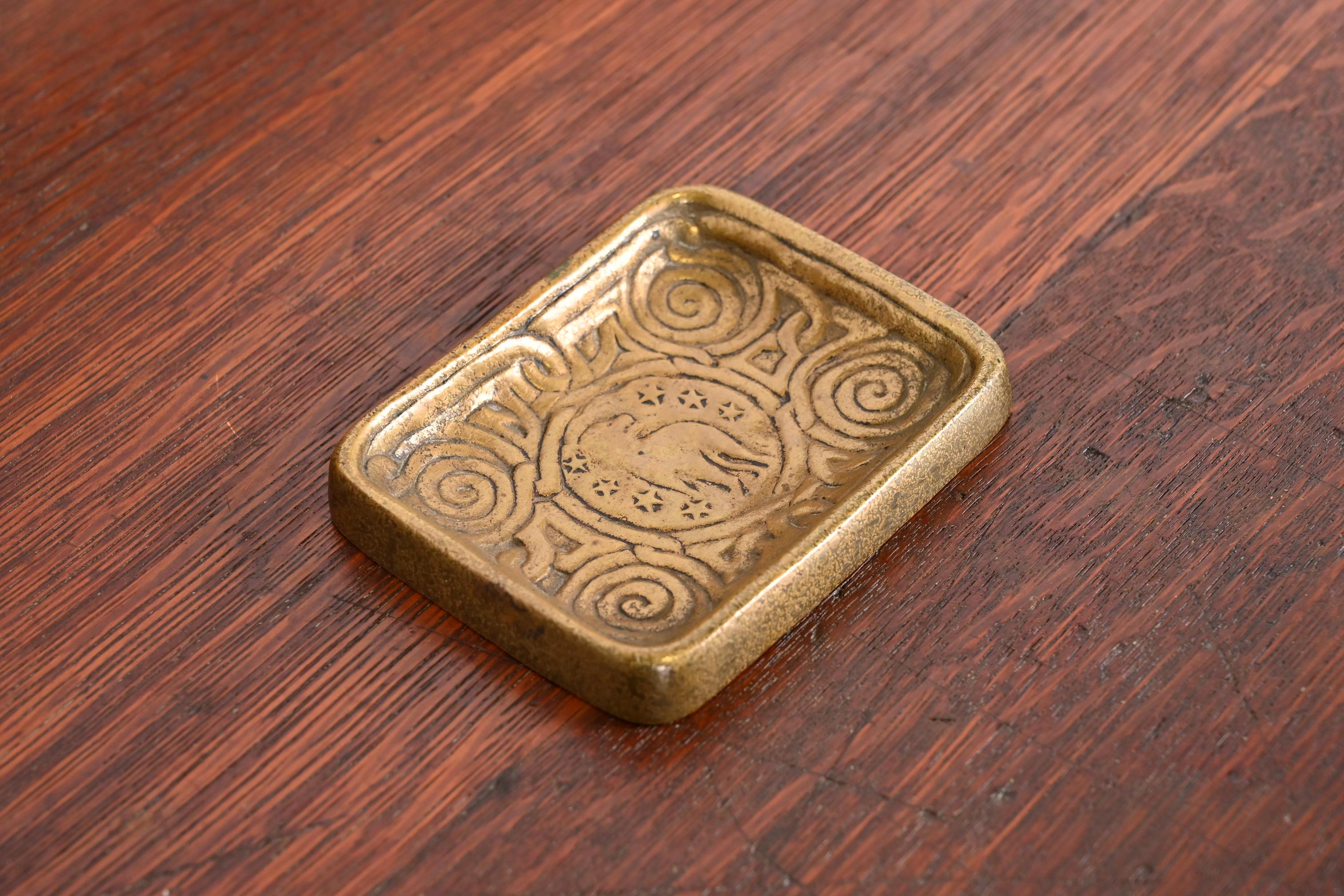 20th Century Tiffany Studios New York Zodiac Bronze Doré Stamp Tray For Sale