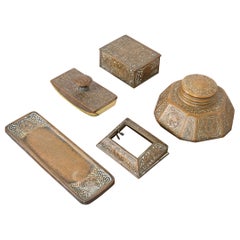 Tiffany Studios New York 'Zodiac' Bronze Five-Piece Desk Accessory Set