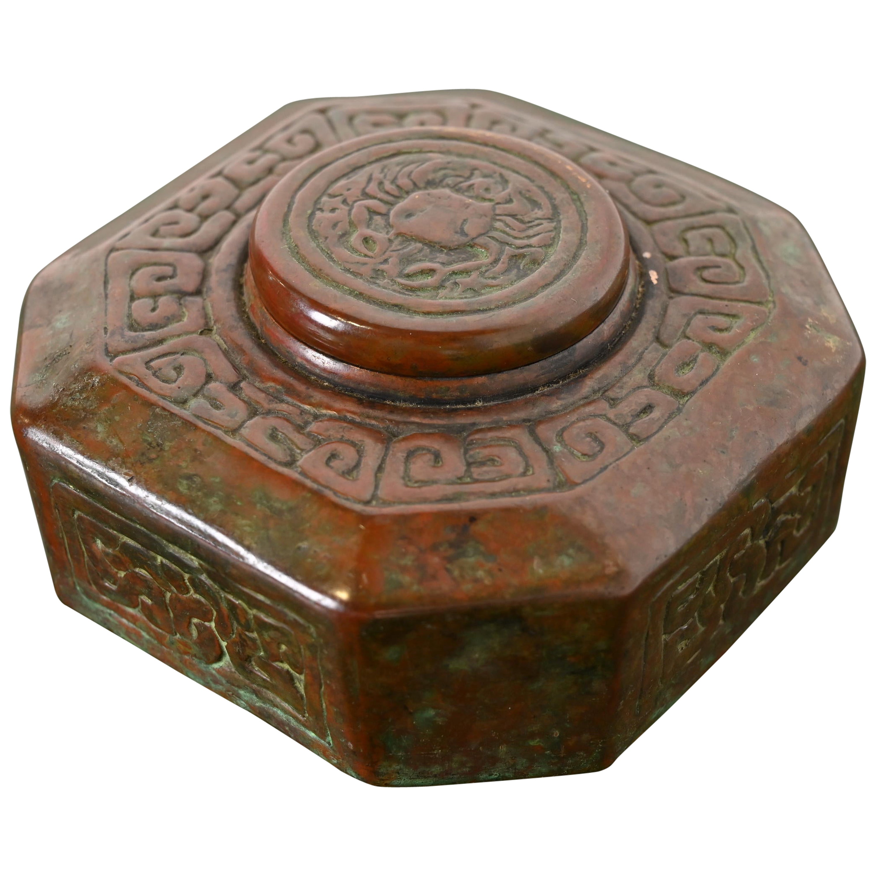 Tiffany Studios New York Zodiac Bronze-Tintenfass, Tiffany