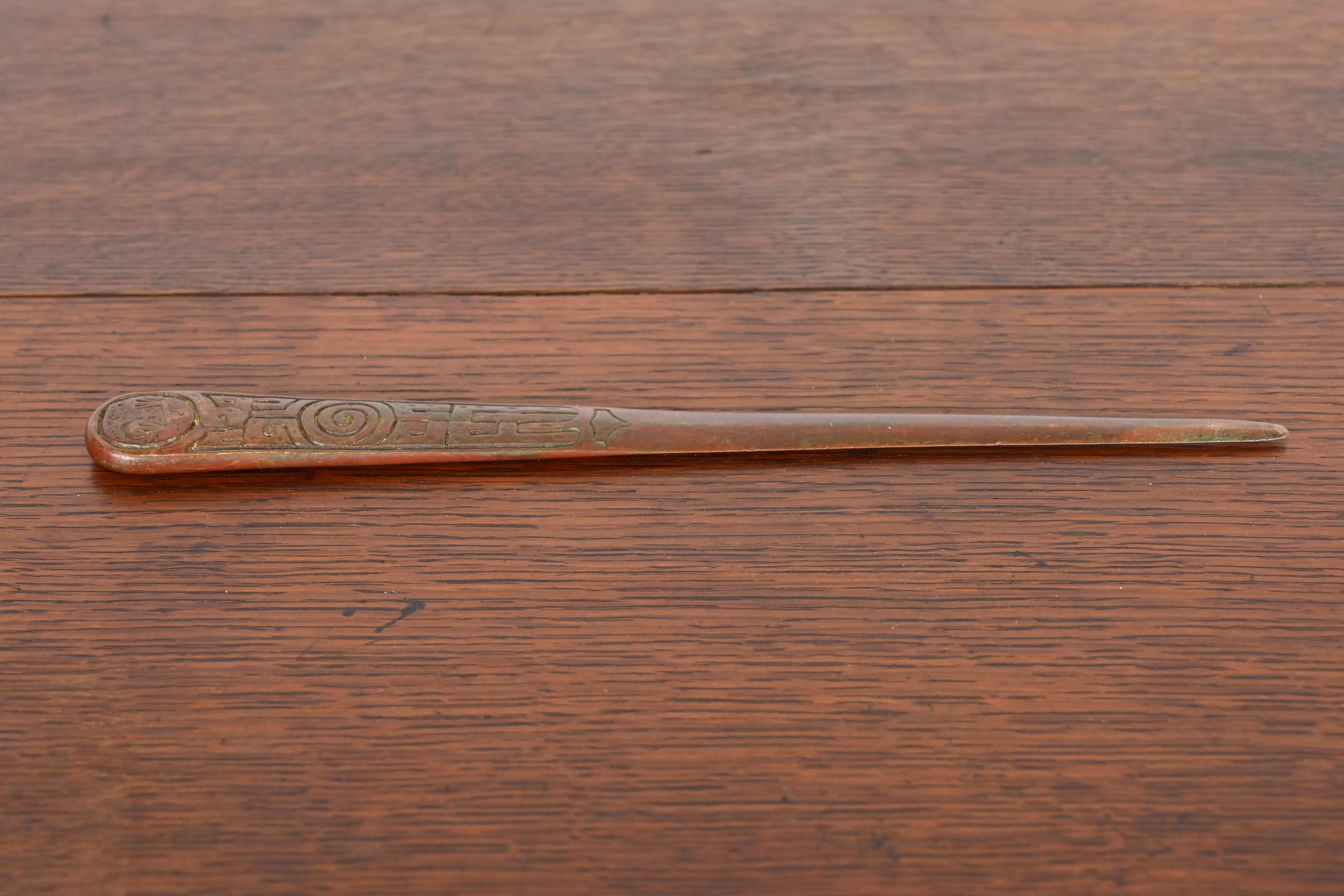 Arts and Crafts Tiffany Studios New York Zodiac Bronze Letter Opener For Sale
