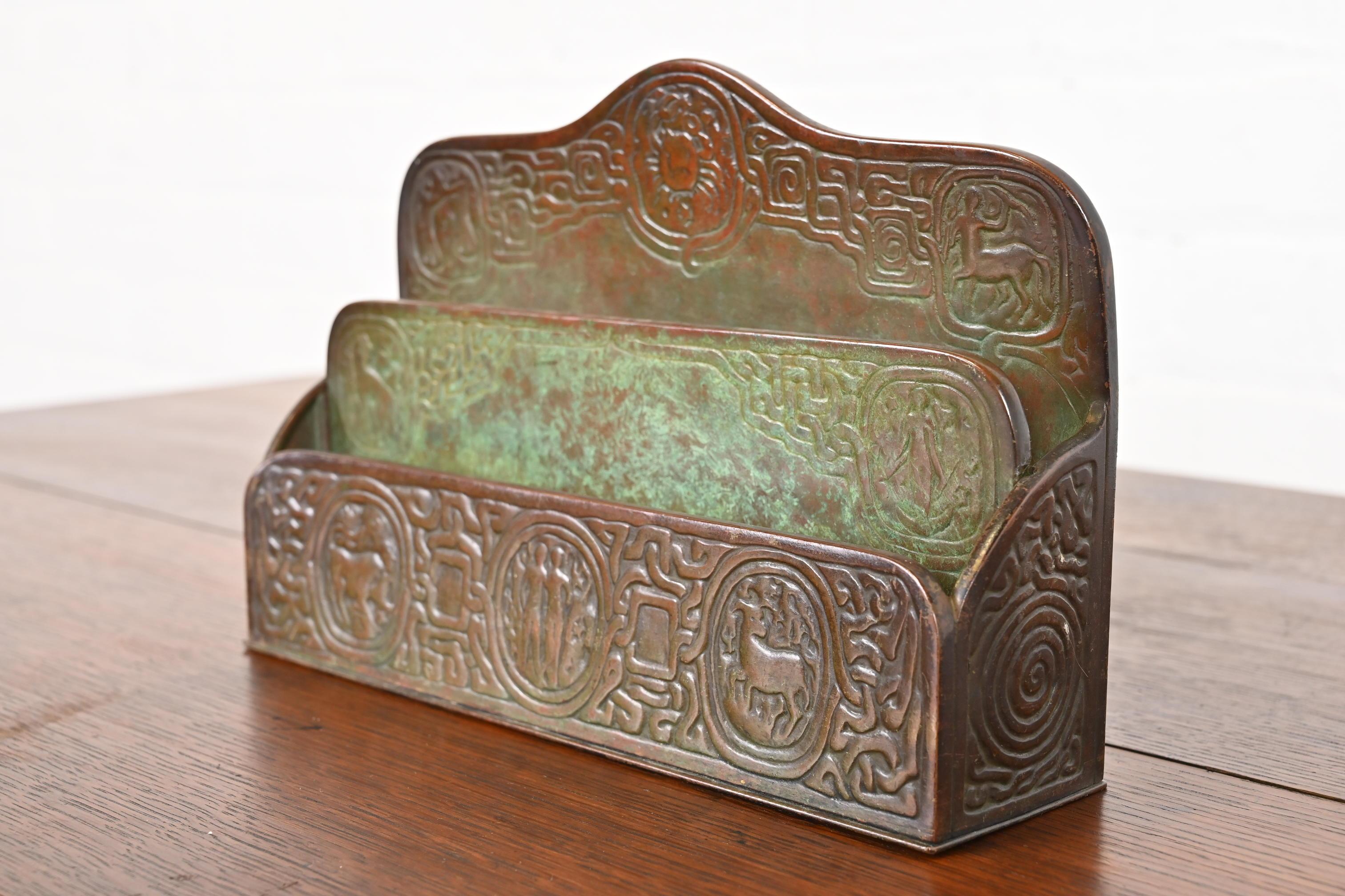 Tiffany Studios New York Zodiac Bronze Letter Rack In Good Condition For Sale In South Bend, IN