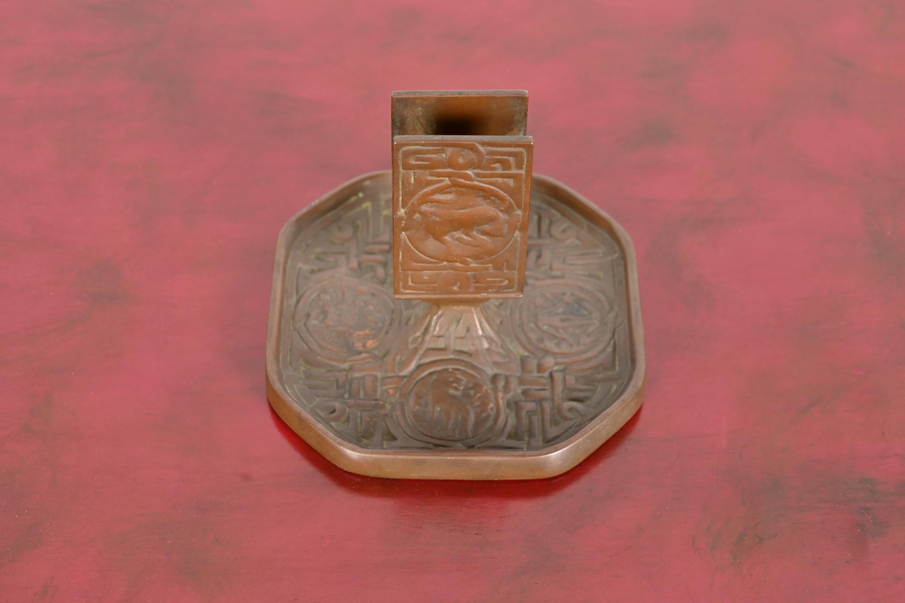 Tiffany Studios New York Zodiac Bronze Match Box Holder For Sale 5