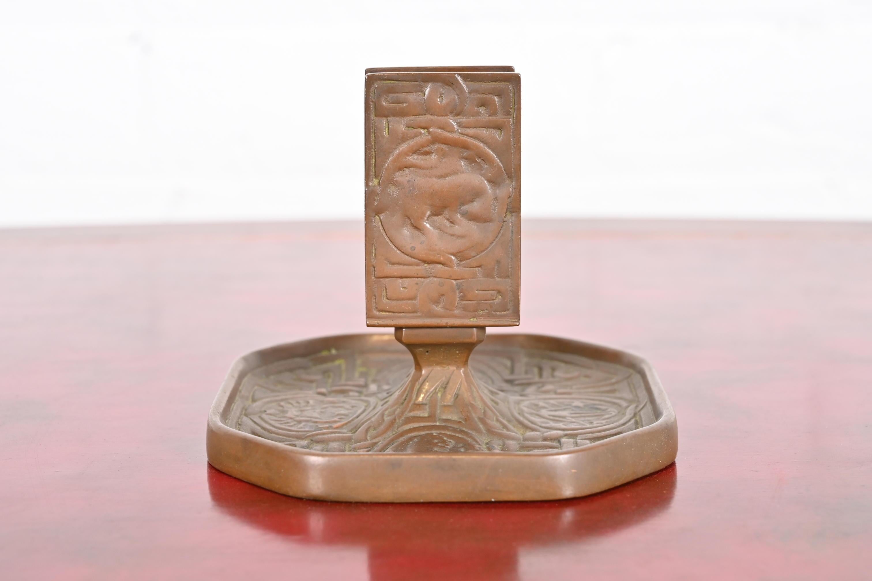 Tiffany Studios New York Zodiac Bronze Match Box Holder For Sale 6