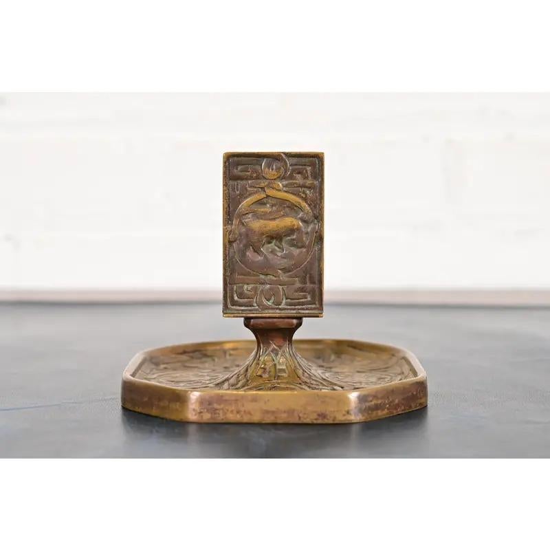 Tiffany Studios New York Zodiac Bronze Streichholzschachtel-Halter (Arts and Crafts) im Angebot