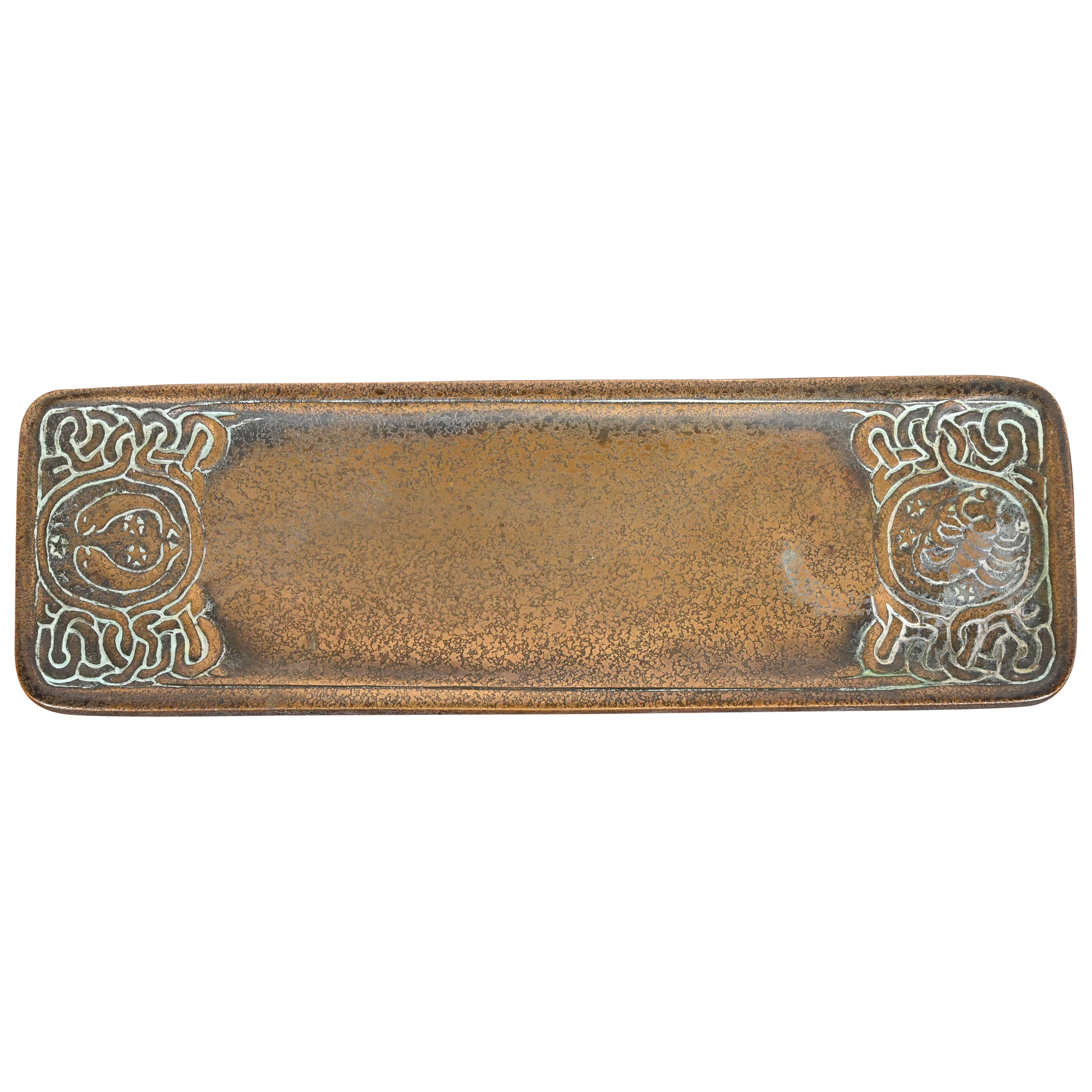 Tiffany Studios New York 'Zodiac' Vassoio portapenne in bronzo, circa 1910