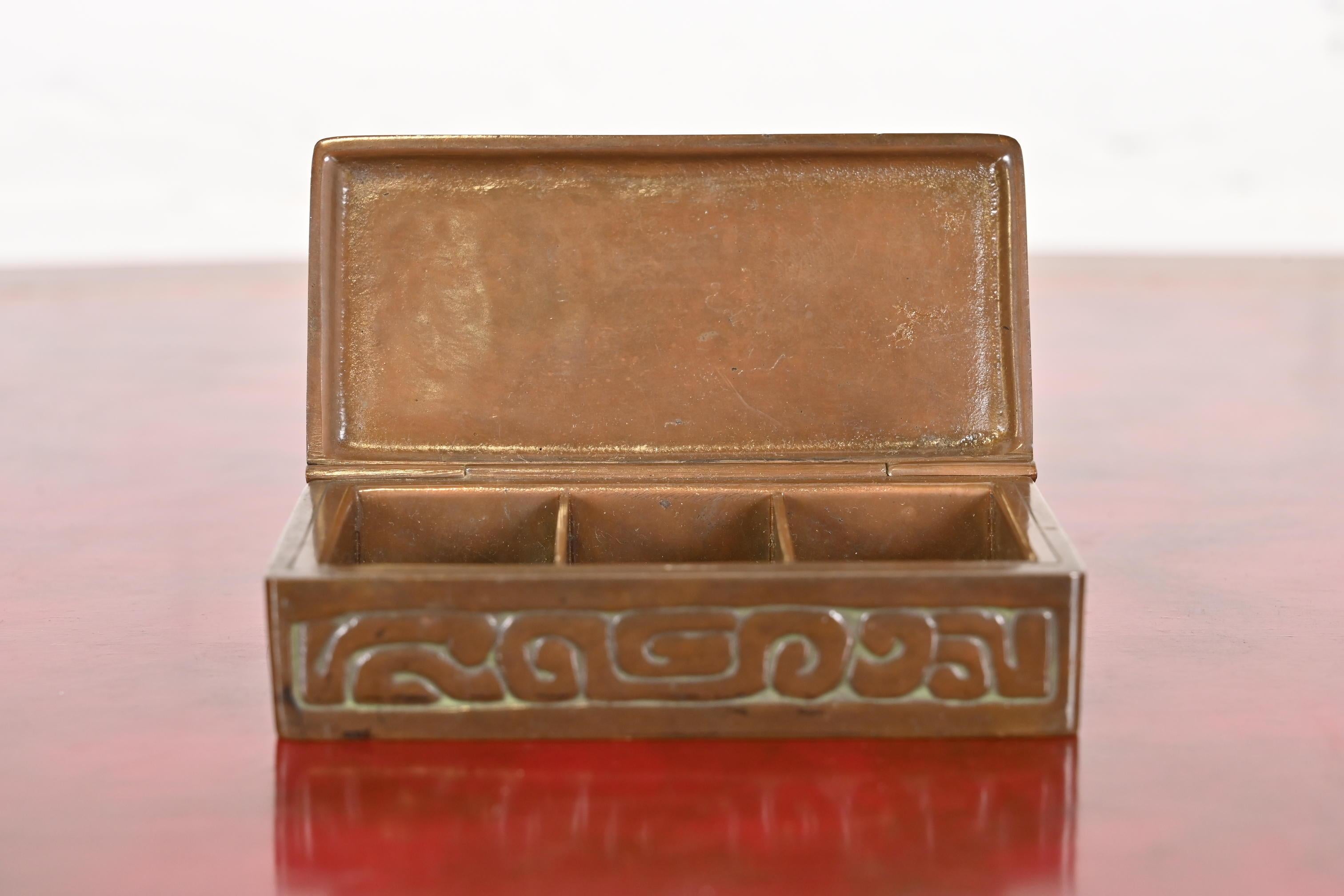 Tiffany Studios New York Zodiac Bronze Stamp Box For Sale 4