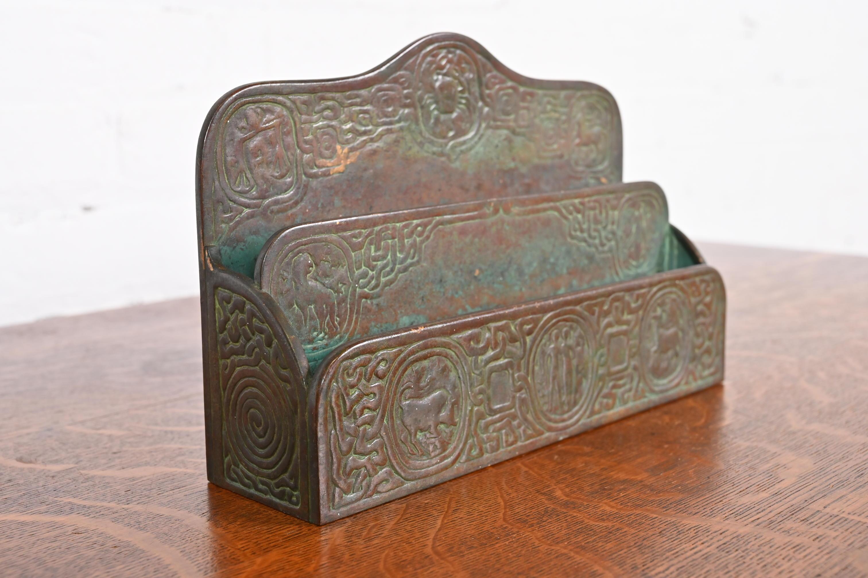 Tiffany Studios New York Zodiac Patinated Bronze Letter Rack, Circa 1910 For Sale 1